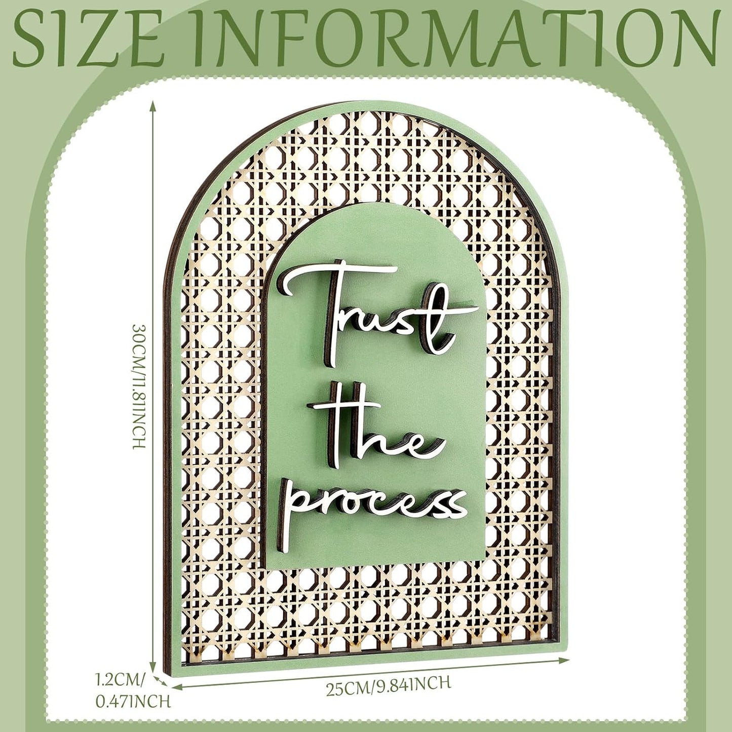 Boho Shelf Decor Trust The Process Wooden Standing Sign Inspirational Hollow Arched / Sage Green
