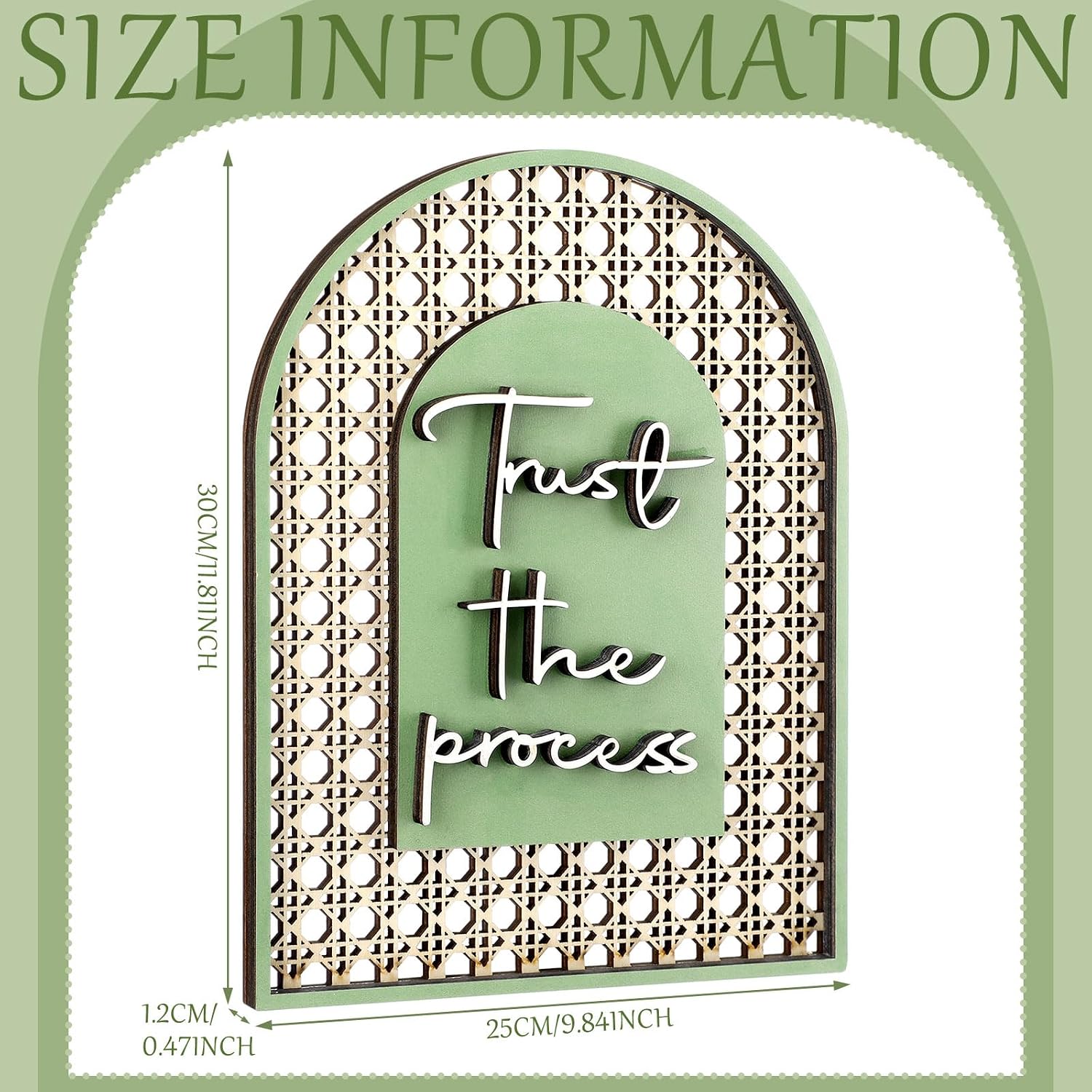 Boho Shelf Decor Trust The Process Wooden Standing Sign Inspirational Hollow Arched / Sage Green