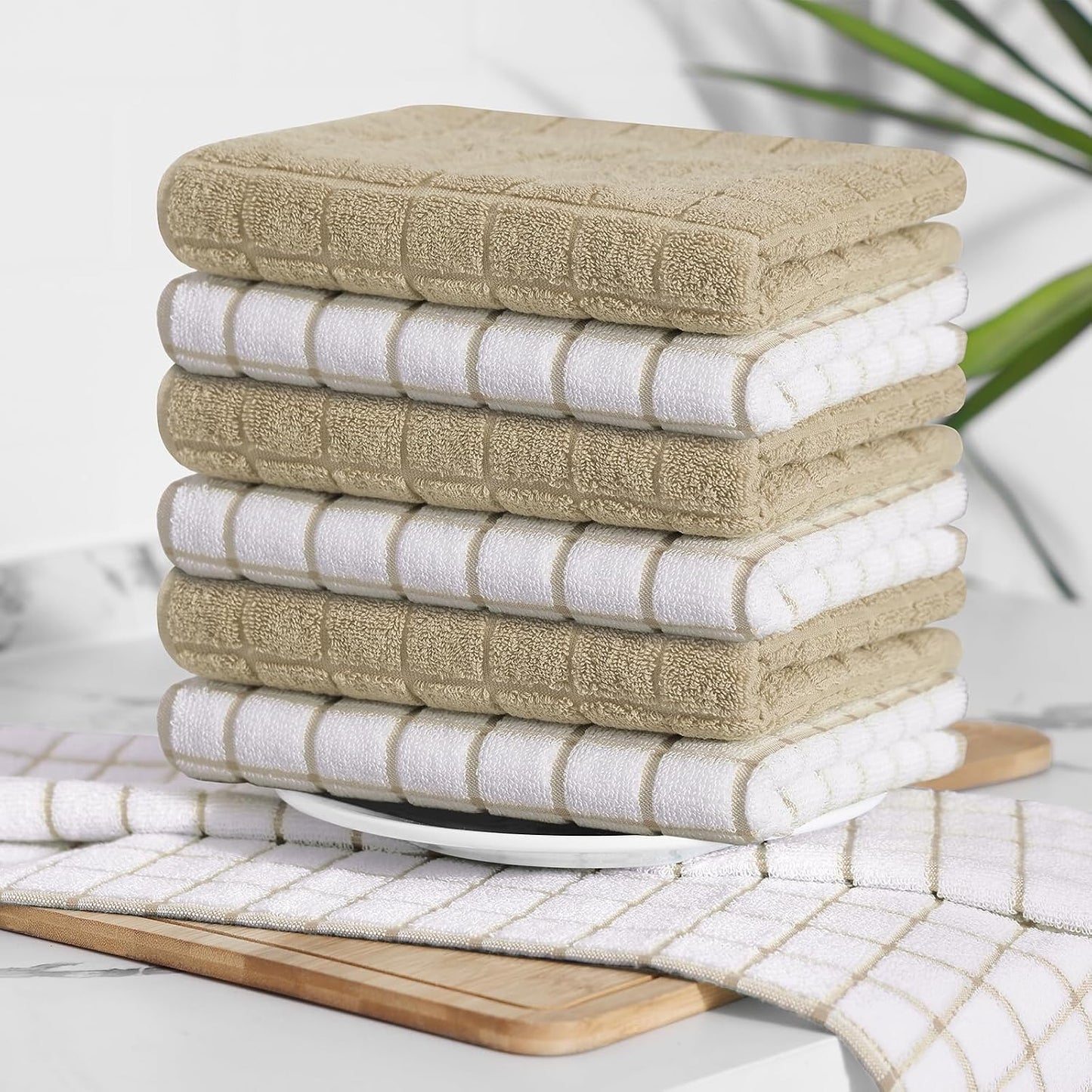 Homaxy Large Premium Cotton Kitchen Towels 16"x 28", 8 Pack, Tan | Natural Ring Spun 390 GSM Dish Towels, Super