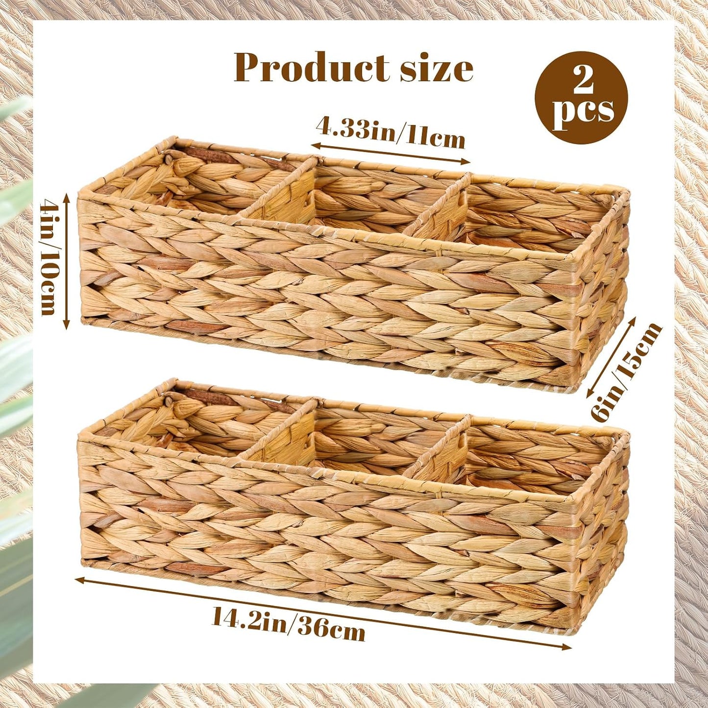 3-Section Wicker Baskets Water Hyacinth Storage Bin Bedroom Decor Basket Toilet Paper / Set of 2