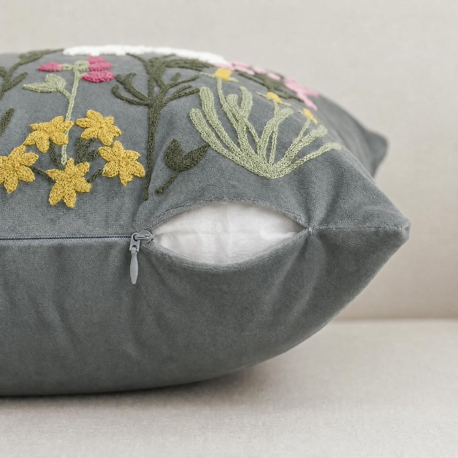 Colorful Flowers Decor / Gray / 18 x 18 / Set of 2