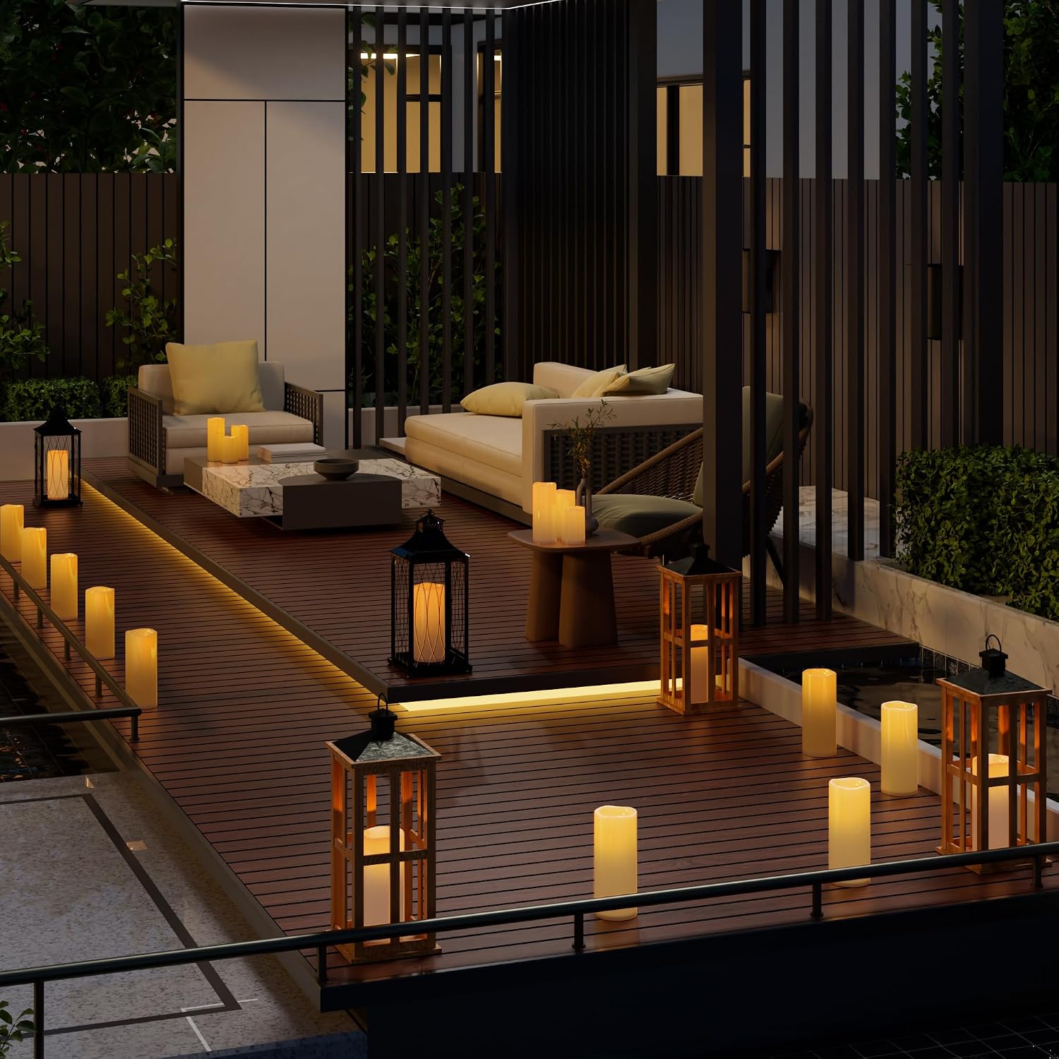 12" x 5" White Large Waterproof Outdoor Flameless Candles Battery Operated LED Flickering Pillar Candles with Remote