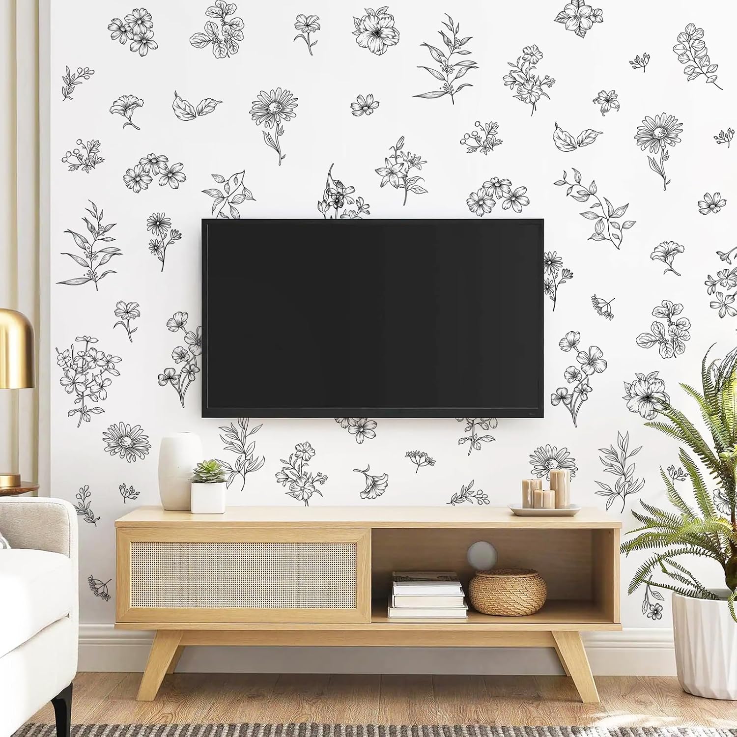 Flower Wall Decals Murals / Black / Set of 67