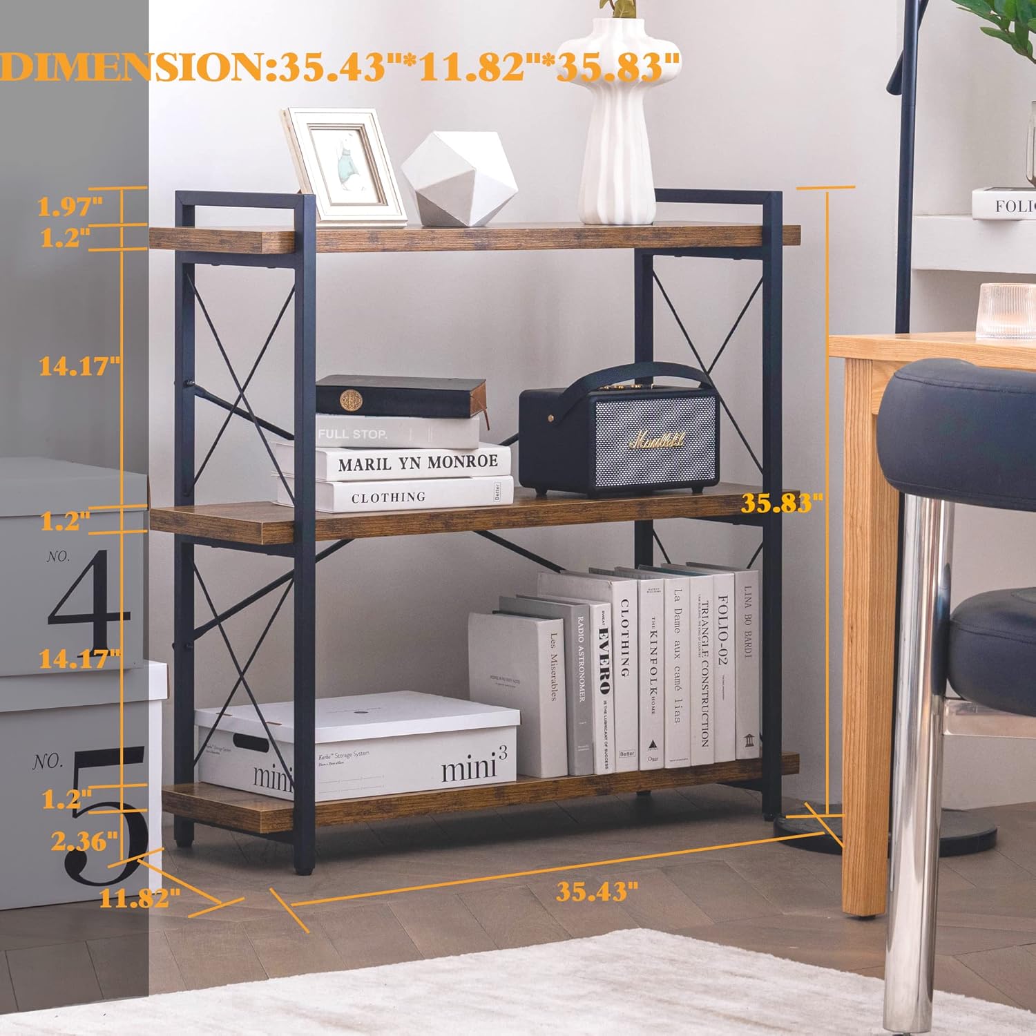 Wood and Metal / 3-tier / Rustic Brown