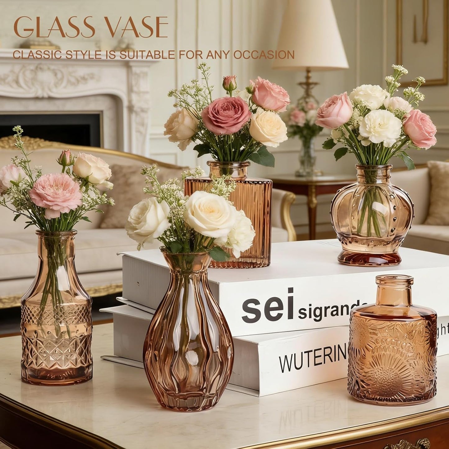 Glass Vase / Petal Petite Small Glass Bud Vase / Amber / Set of 6