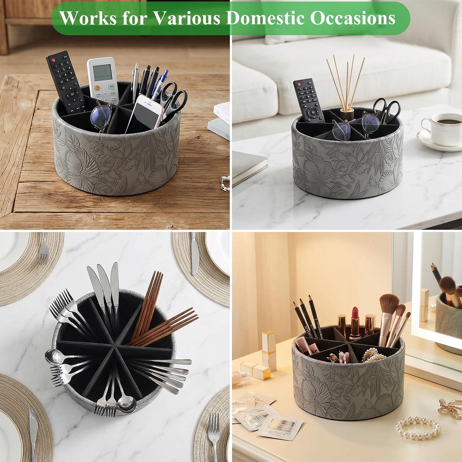 Remote Control Holder / 1-big Carved Grey / 360 Degree Rotation