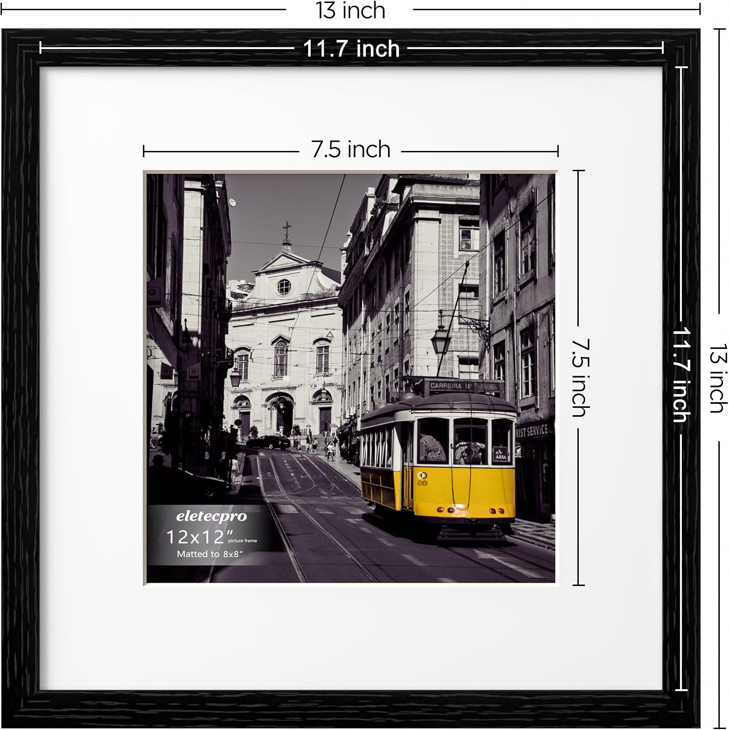 eletecpro 12x12 Picture Frames, Acrylic Cover, Black, Set of 10 | Display Photo 8x8 with Mat or 12x12 without, Wall
