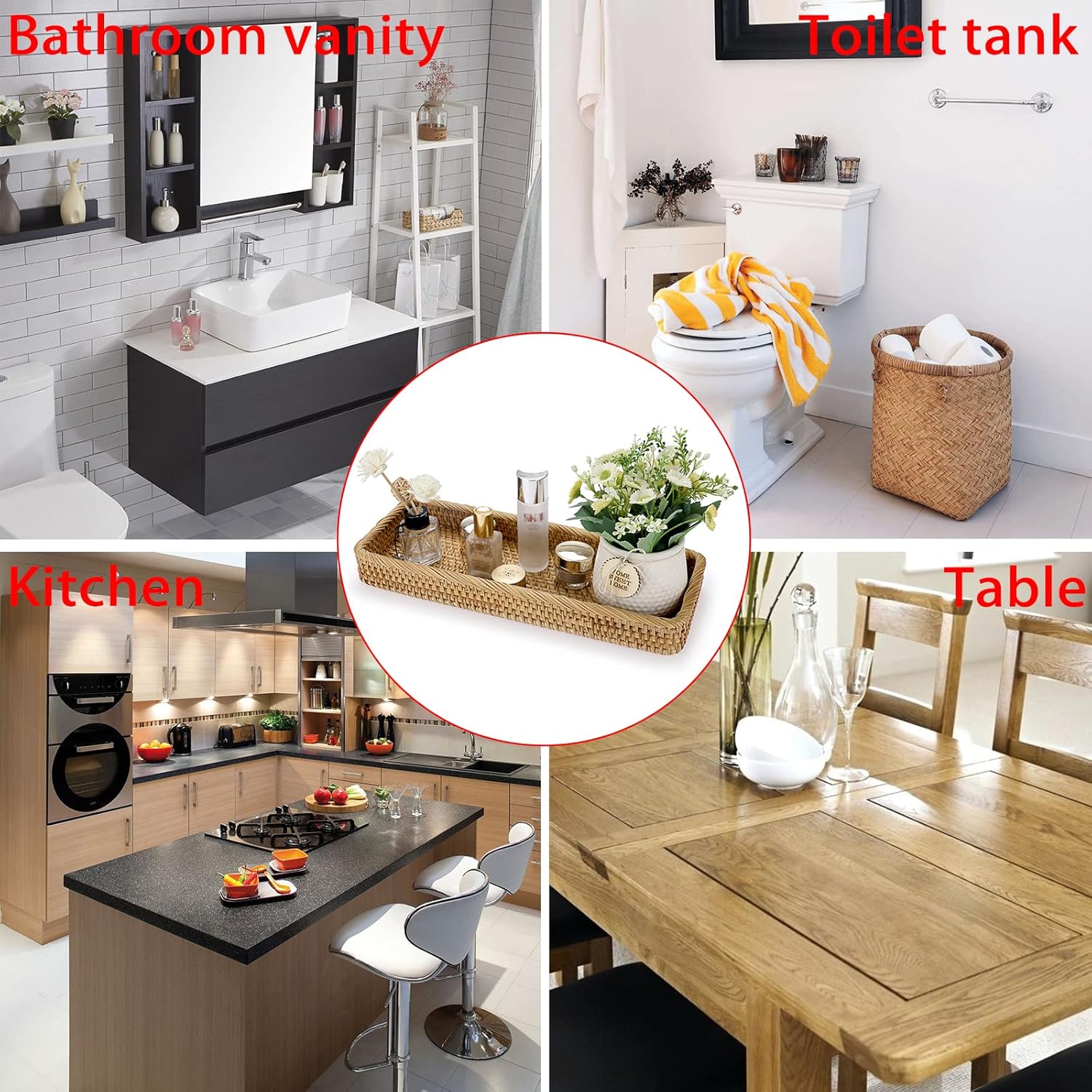 Rattan Bathroom Vanity Tray / Yellow / 16 x 6.5 x 1.8