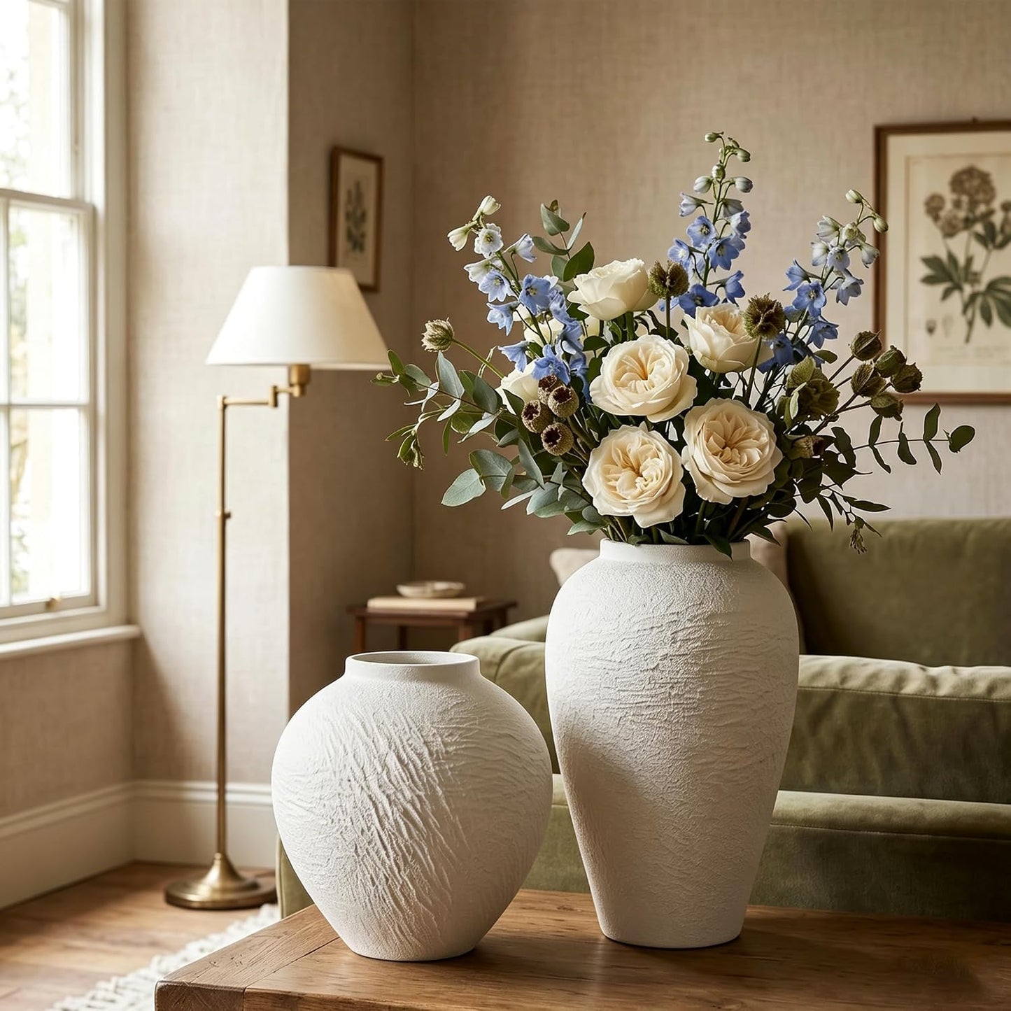 Vintage Stone Textured Ceramic Vase / White Texture 6.3'' Tall