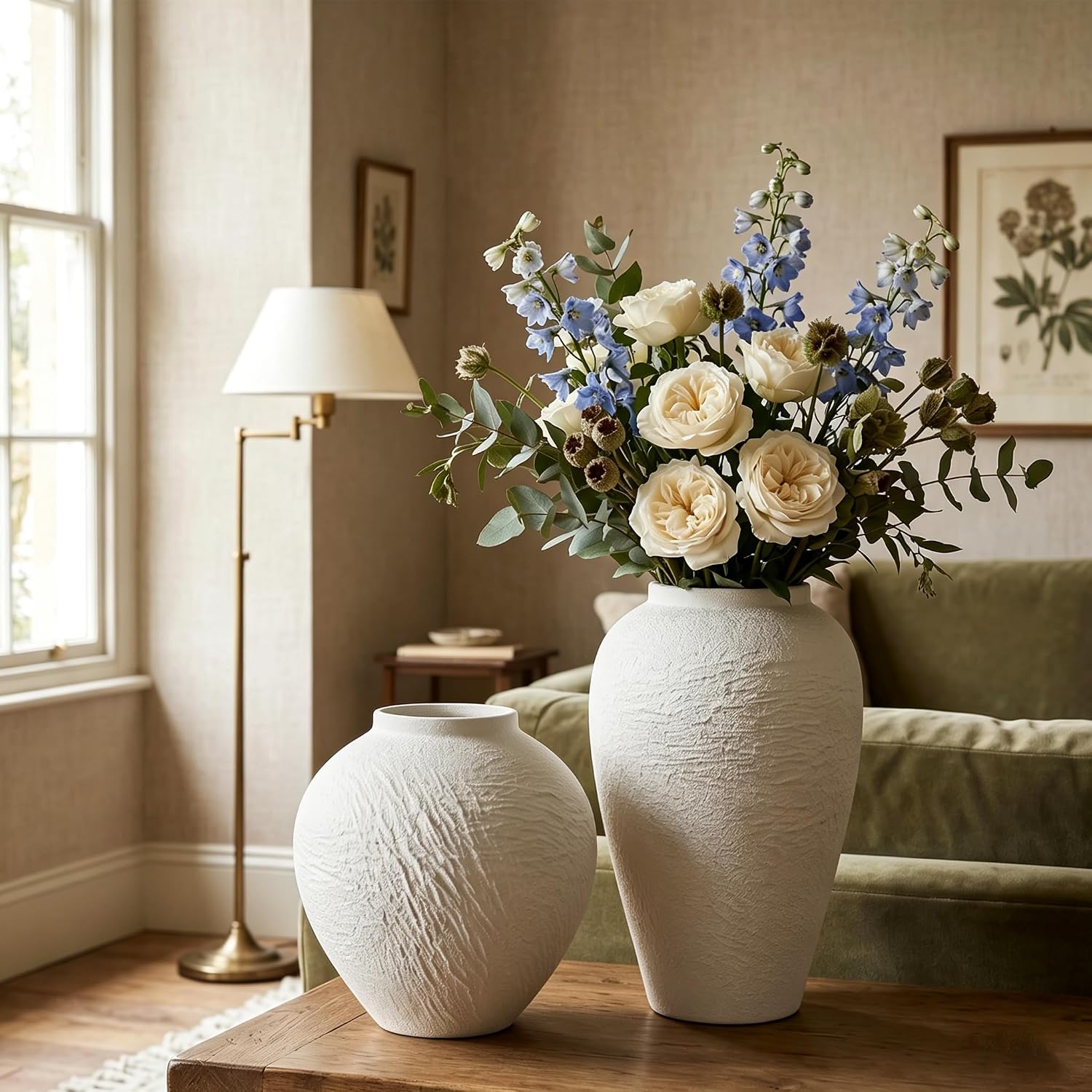 Vintage Stone Textured Ceramic Vase / White Texture 6.3'' Tall