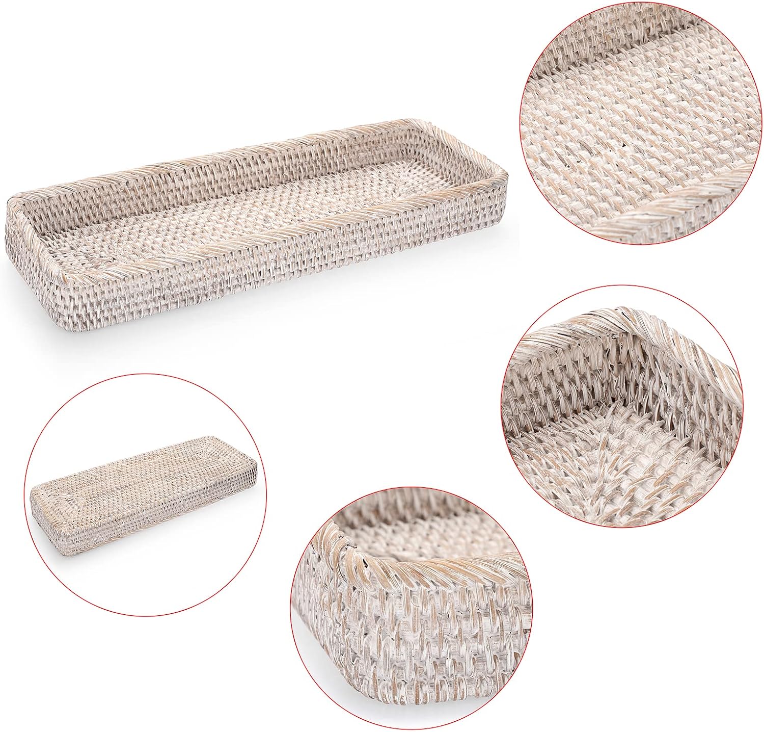 Rattan Bathroom Vanity Tray / White / 16 x 6.5 x 1.8