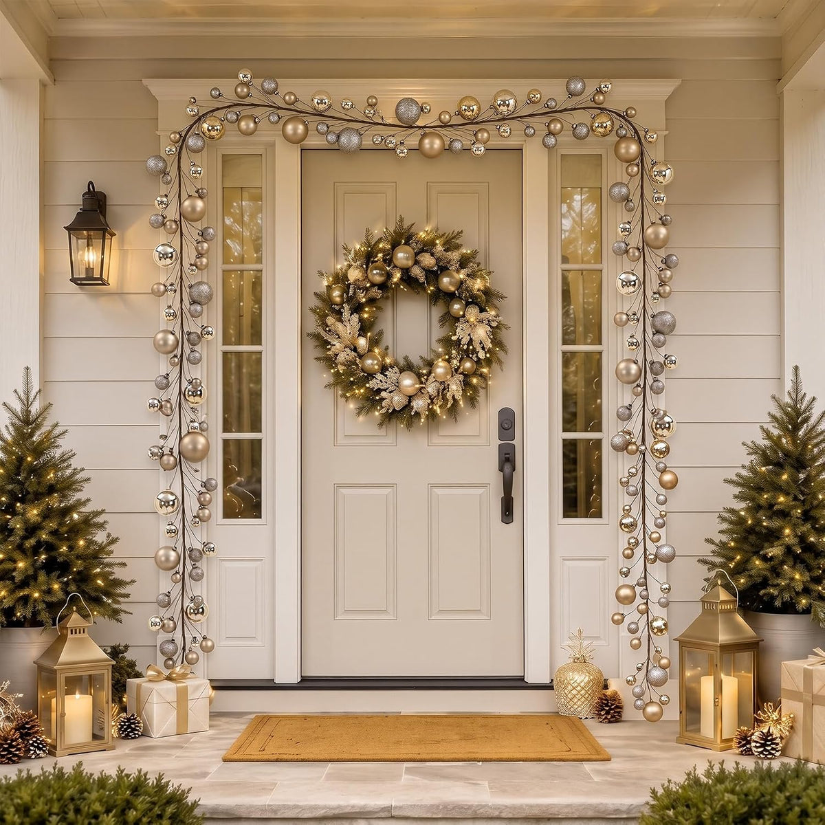 2 Pcs 15 ft Christmas Ball Ornament Garland, Champagne Gold | Bauble Bulb Christmas Tree Ball Decoration Shatterproof