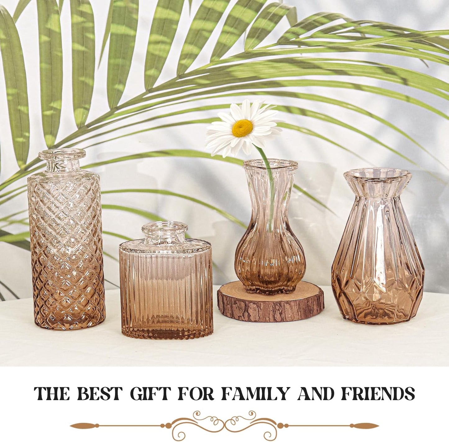 Glass Bud Vase Set / Ombre Amber / Clear / Set of 4