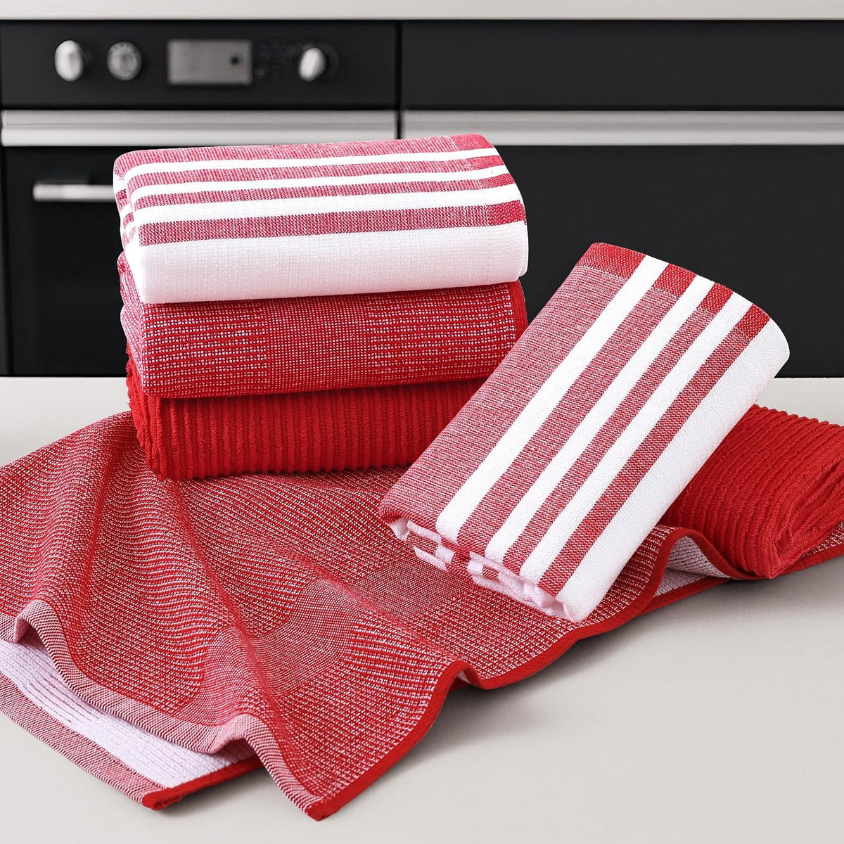 Homaxy Cotton 380 GSM Premium Kitchen Towels, 18"x 28", 12 Pack, Red | Soft and Absorbent Terry Dish Towels