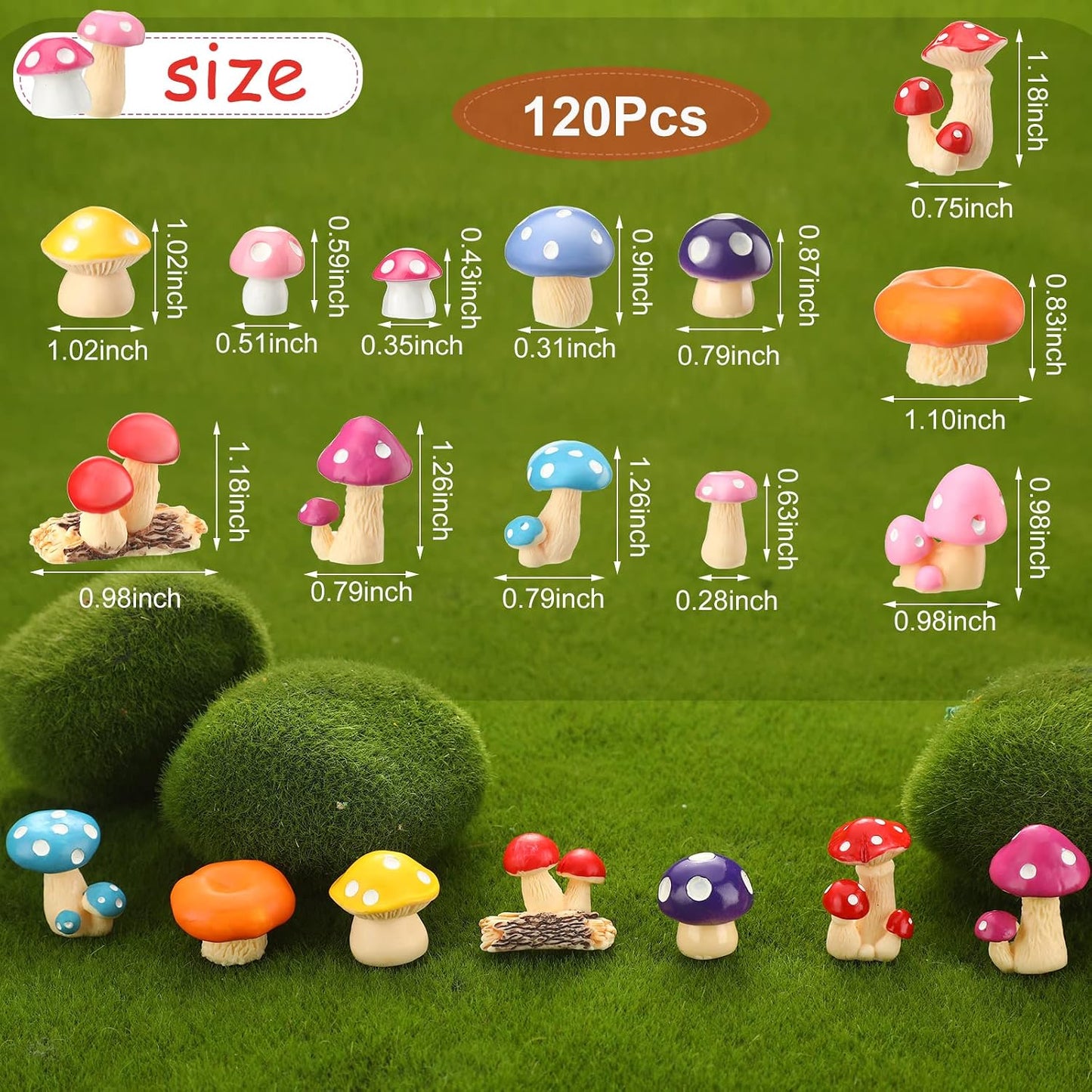 Tiny Mushrooms Bulk Mini Miniature Figurines Fairy Mushroom Decor Garden Mushroom / Set of 120