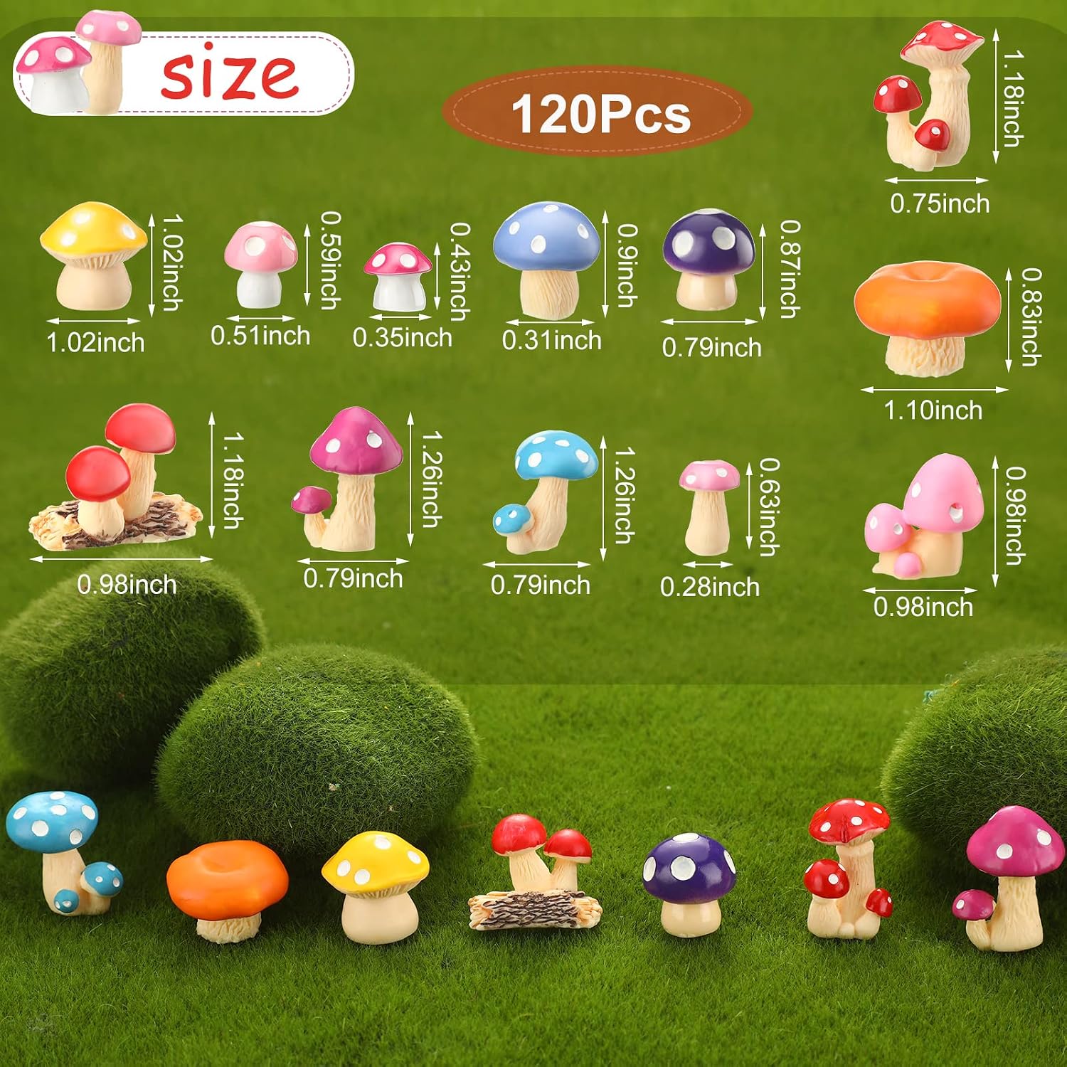 Tiny Mushrooms Bulk Mini Miniature Figurines Fairy Mushroom Decor Garden Mushroom / Set of 120