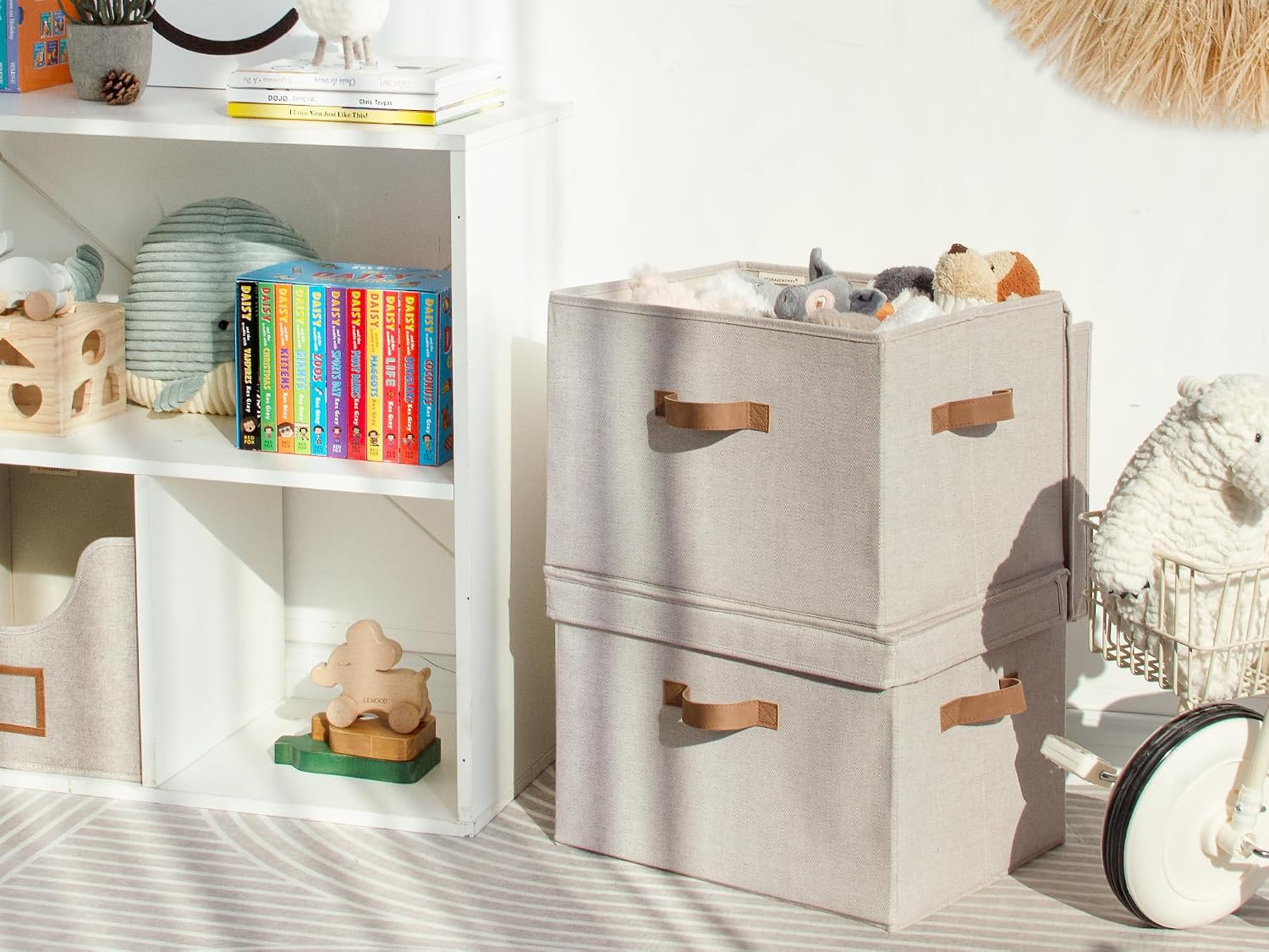 Fabric Storage Bins / Brown and Beige / Jumbo