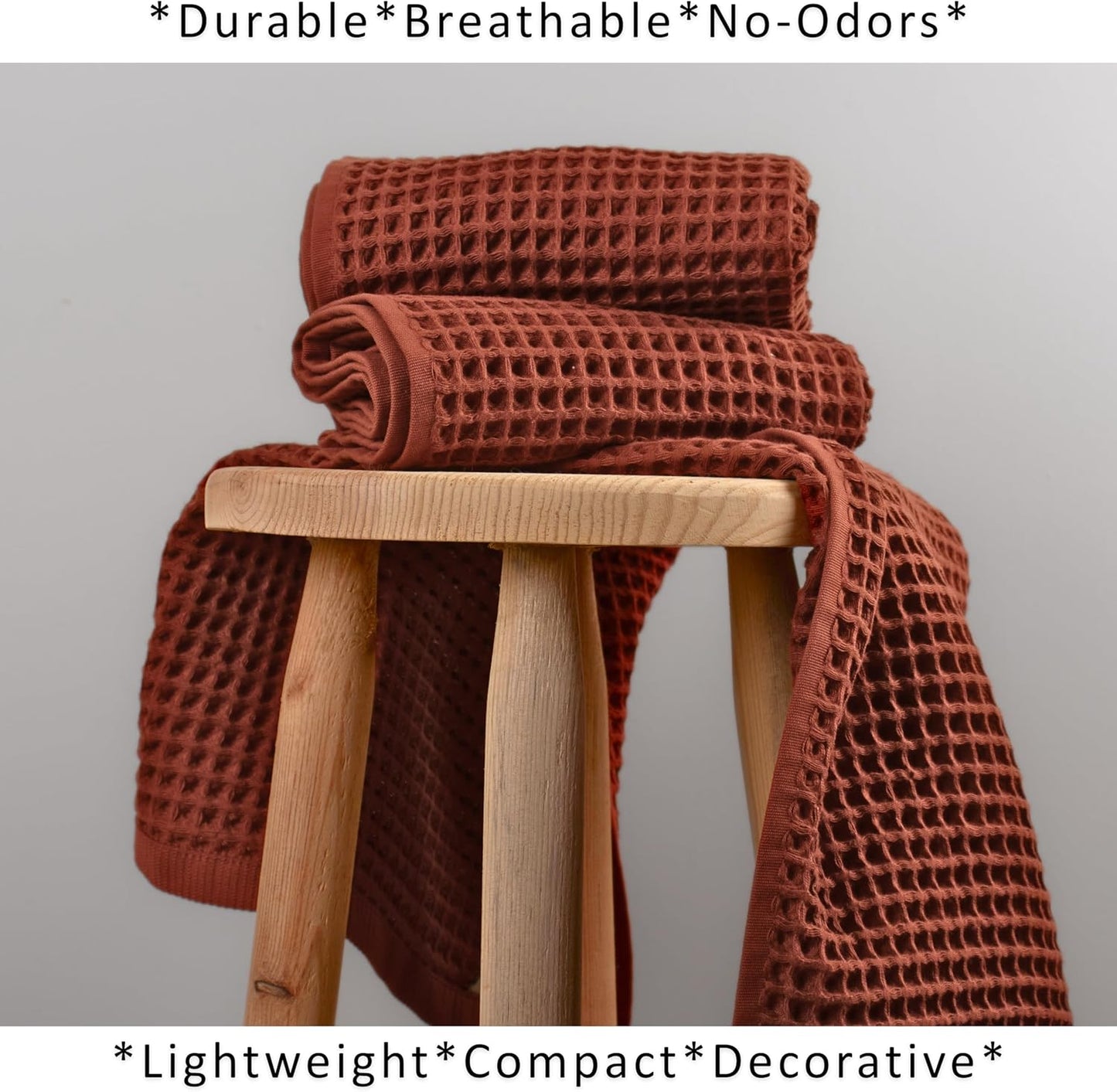 PÜSKÜL Natural 100% Turkish Cotton Waffle Hand and Kitchen Towels Set of 3 | Brick-Red, Large 32x16 inc