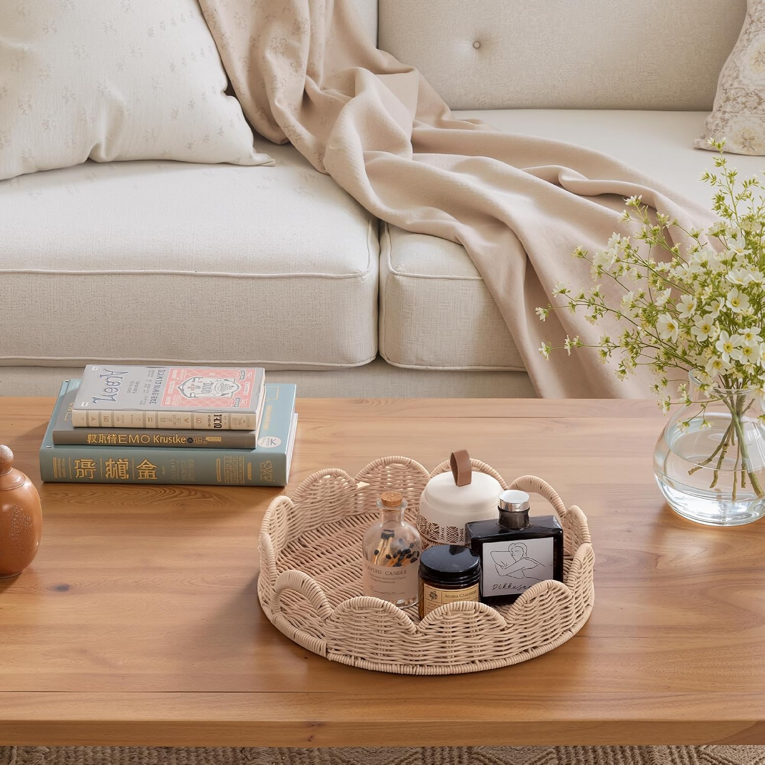 Woven Rattan Tray / Nude Color / Set of 13