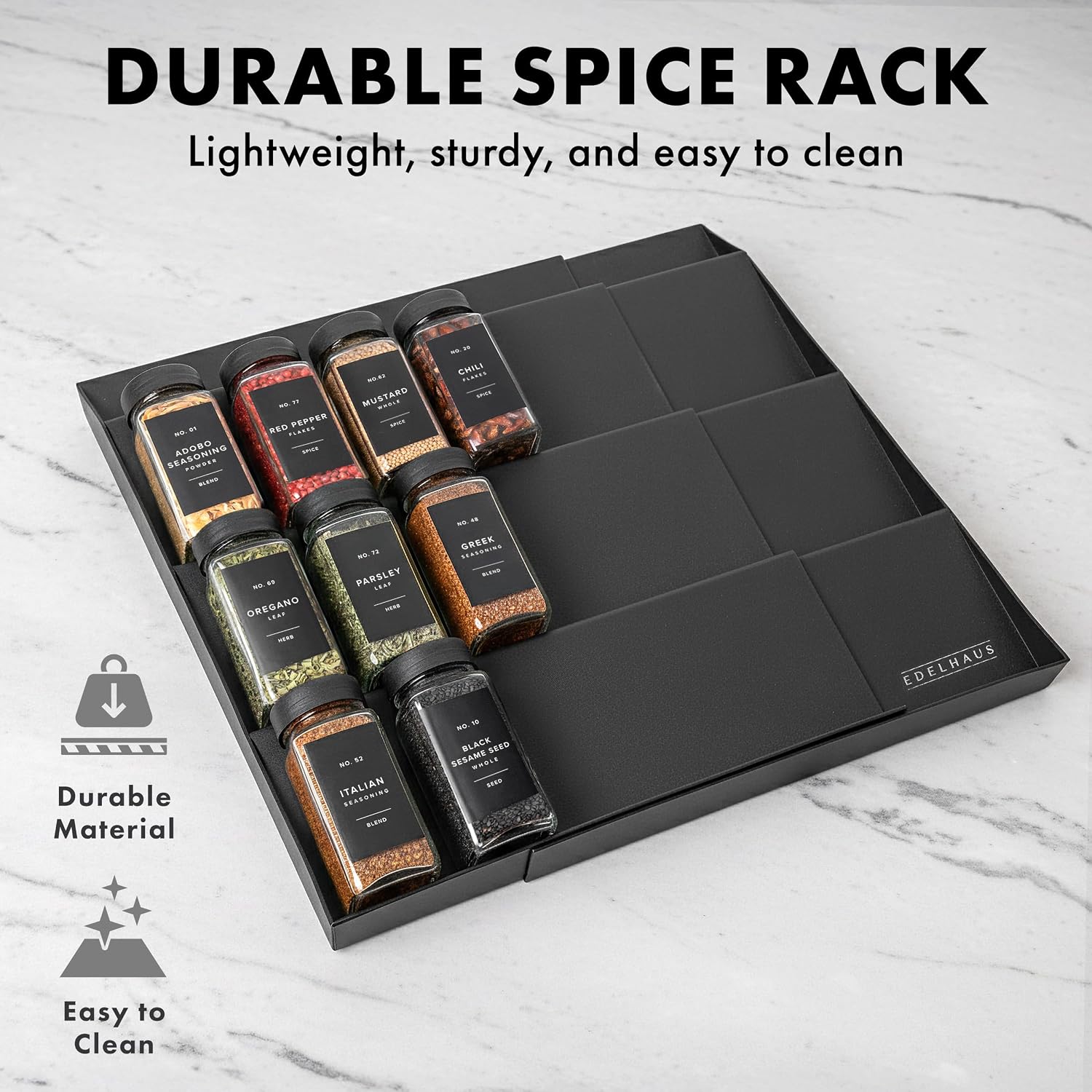 Spice Drawer Organizer - Expandable Spice Rack for Drawer, Black Seasoning Organizer for Drawer Spice Organizer, Spice