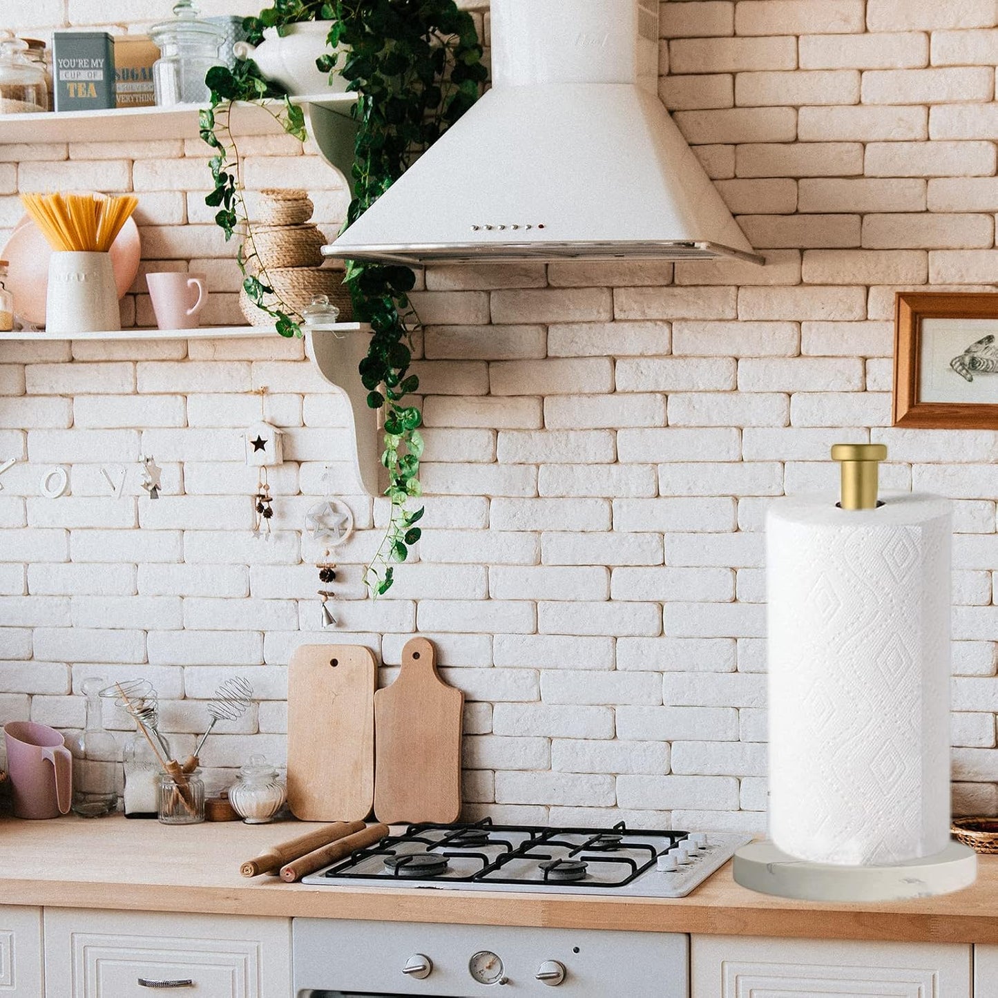 Paper Towel Holder Countertop, Standing Paper Towel Roll Holder for Kitchen Bathroom, with Weighted Marble Base for
