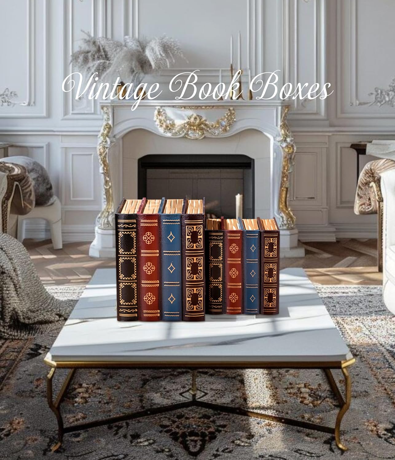 Wooden False Book Box Storage Box / Brown / 7.87 x 6.3 x 5.51 / Set of 2