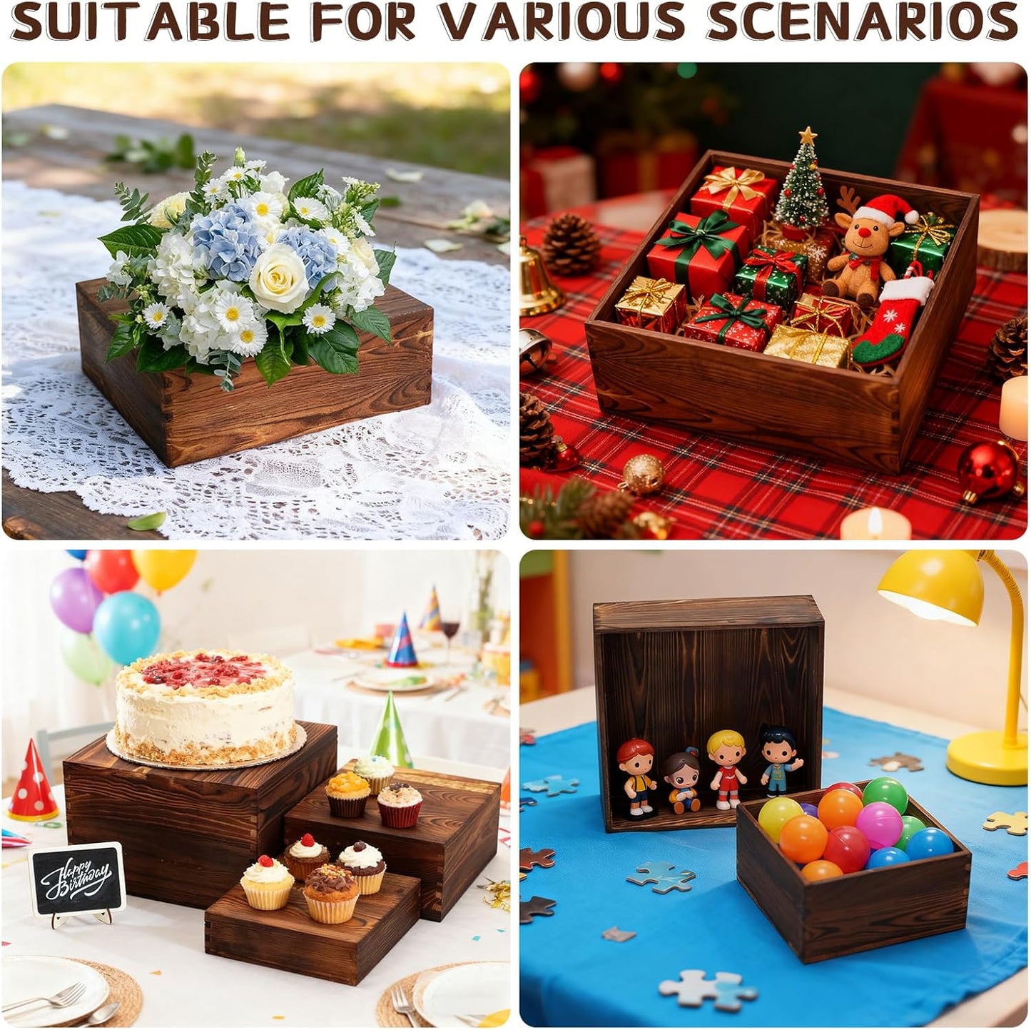 Wooden Buffet Risers Rustic Wood Cupcake Stand Catering Supplies Buffet Display / Brown / Set of 8