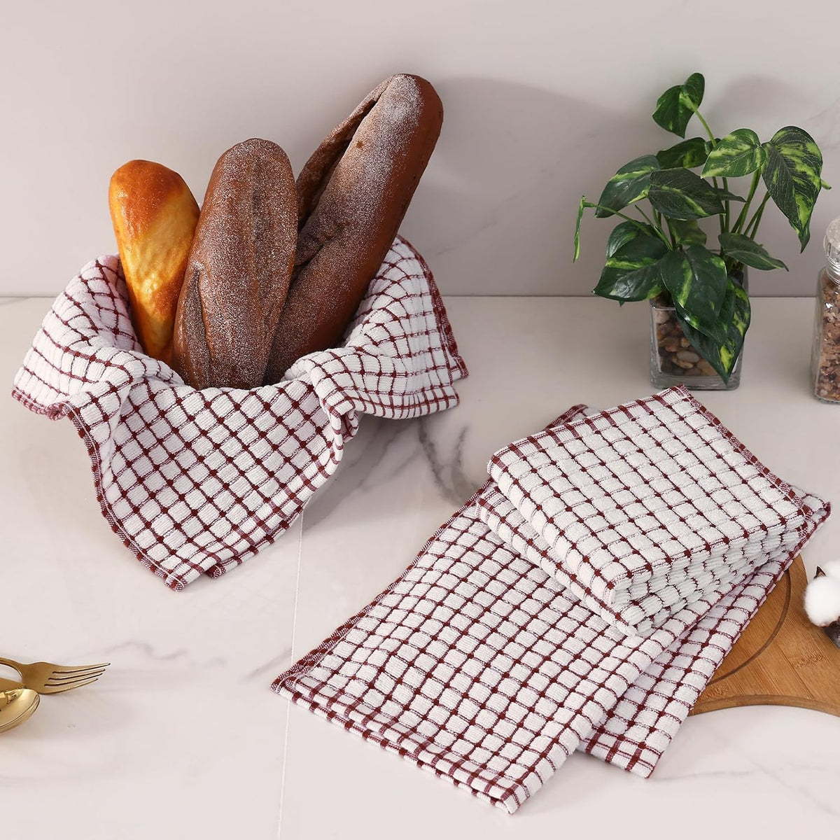Homaxy Kitchen Towels and Dishcloths Set, Set of 12, Burgundy | Cotton Terry Kitchen Dish Towels, Super Soft and