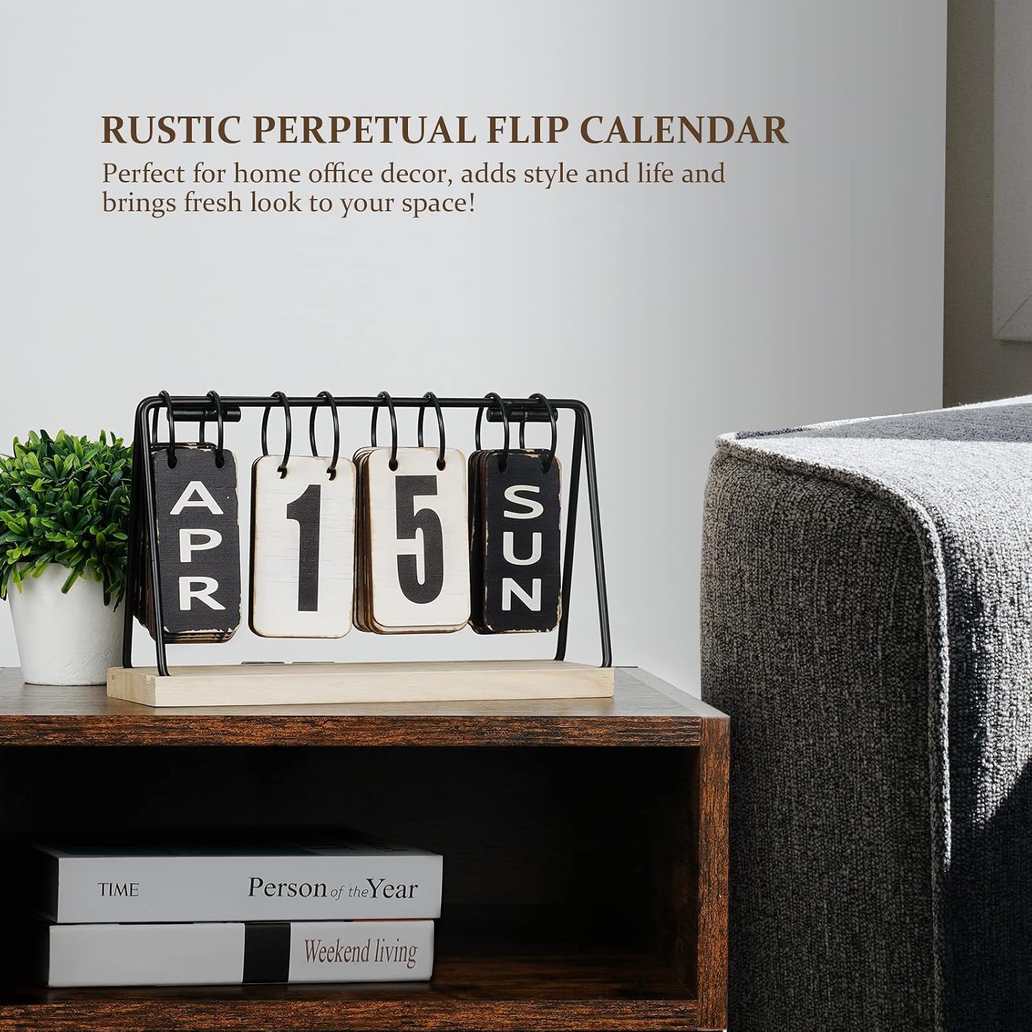 Wooden Desk Calendar 2025 2026 Standing Flip, Vintage Perpetual Flip Calendar with Large Display, Daily Desktop