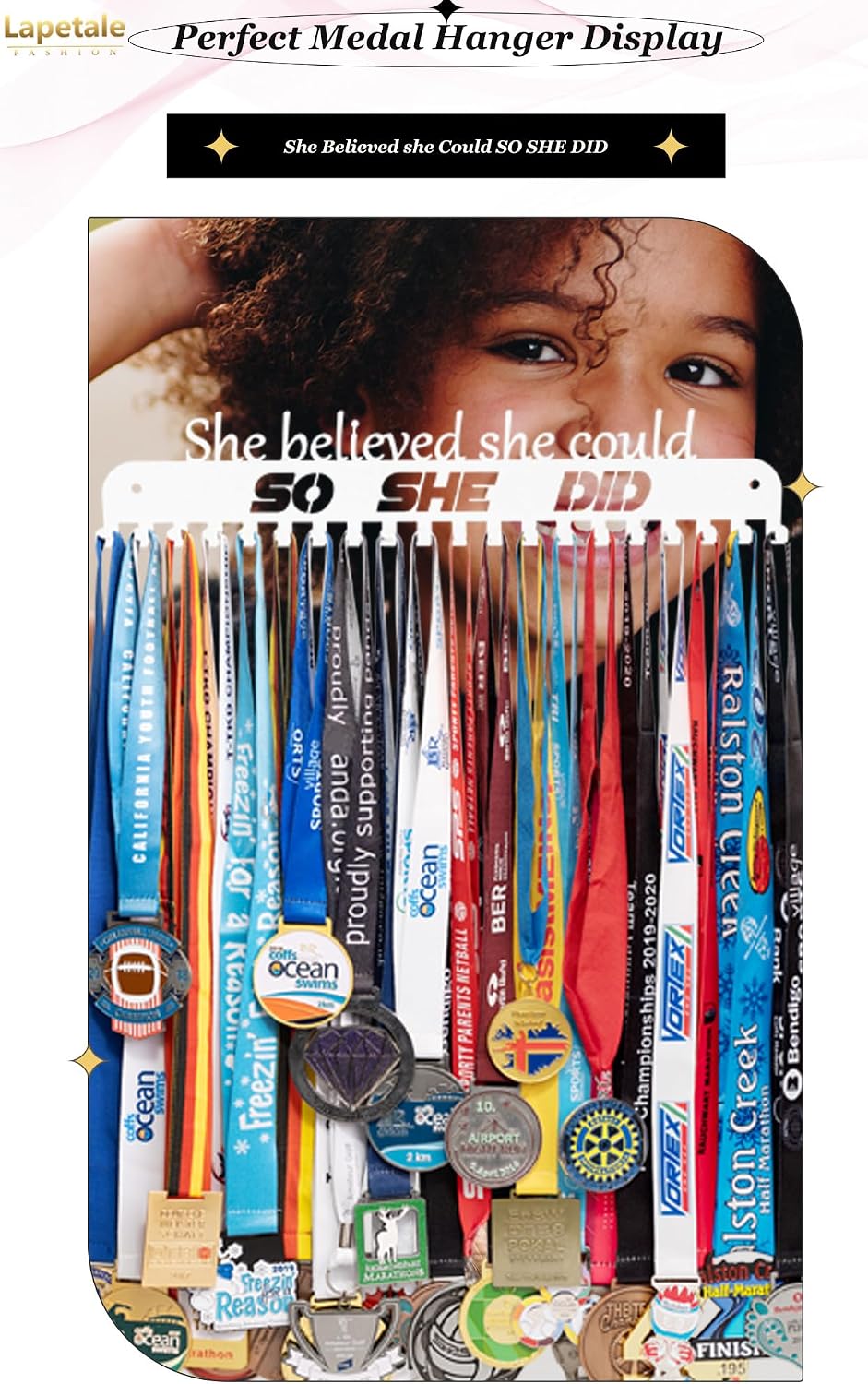 Medal Hanger Display Rack-Wall Mount Steel for 63+ Medals Easy to Install