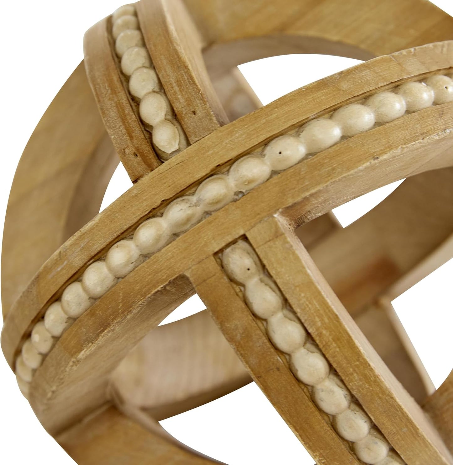 Wood Geometric Handmade Decorative Sculpture Beaded / Light Brown / 7", 6", 4"H / 4 Inch / Set of 3