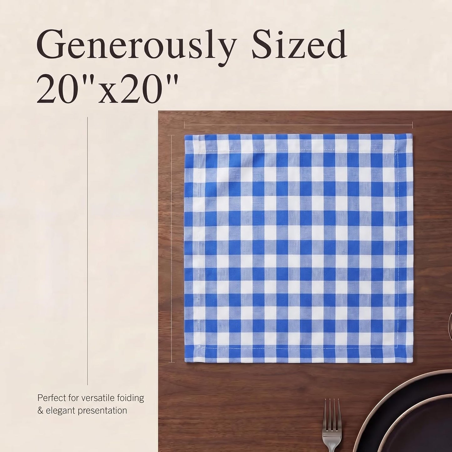 Urban Villa Cloth Napkins Cotton 20x20 (Set of 12) Blue Cheks