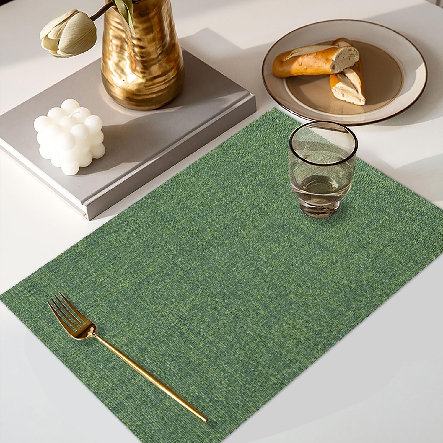 Vinyl Placemats Set of 8, PVC Woven Washable Non-Slip Table Mats, Heat Resistant Wrinkle Free Place Mats for Dining