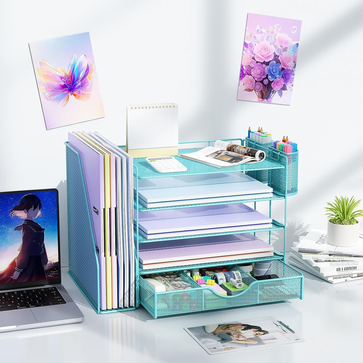 gianotter 5-Tier Desk Organizer with Drawers and File Holders | Letter Trays and Pen Holders - Workspace Accessories