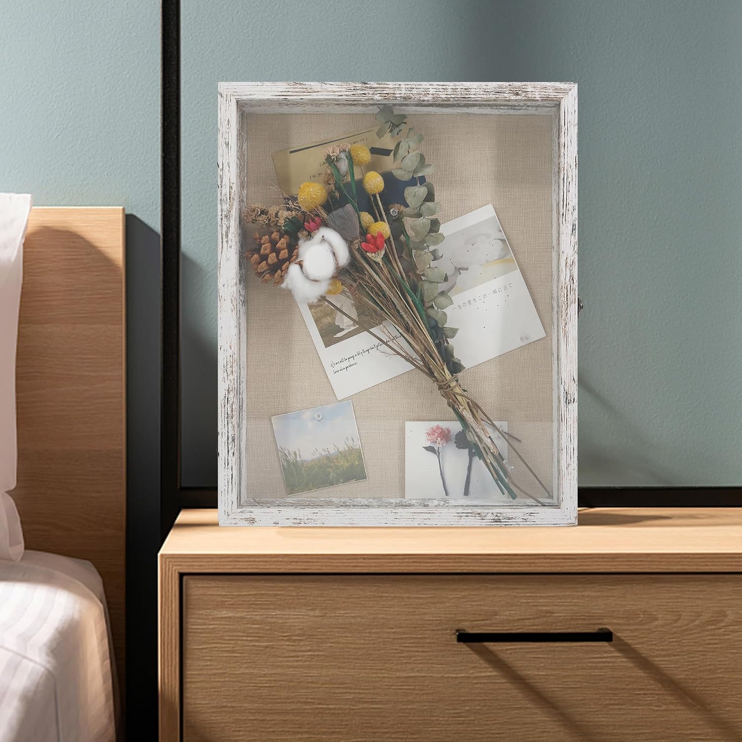GraduatePro Shadow Box Frame 13X16 Display Case with Linen Back, Real Glass Window Door with Hinge, Picture Frame