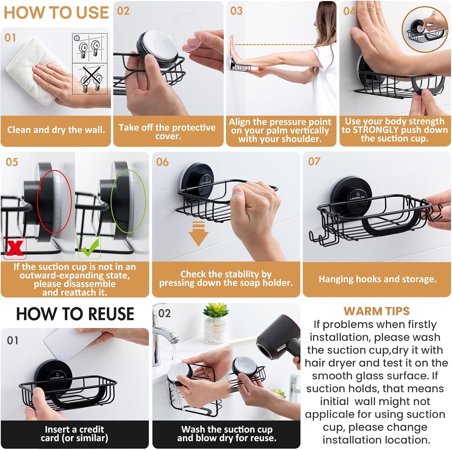 Hooks / Bar Soap Holder for Shower / Black / 1 Tire