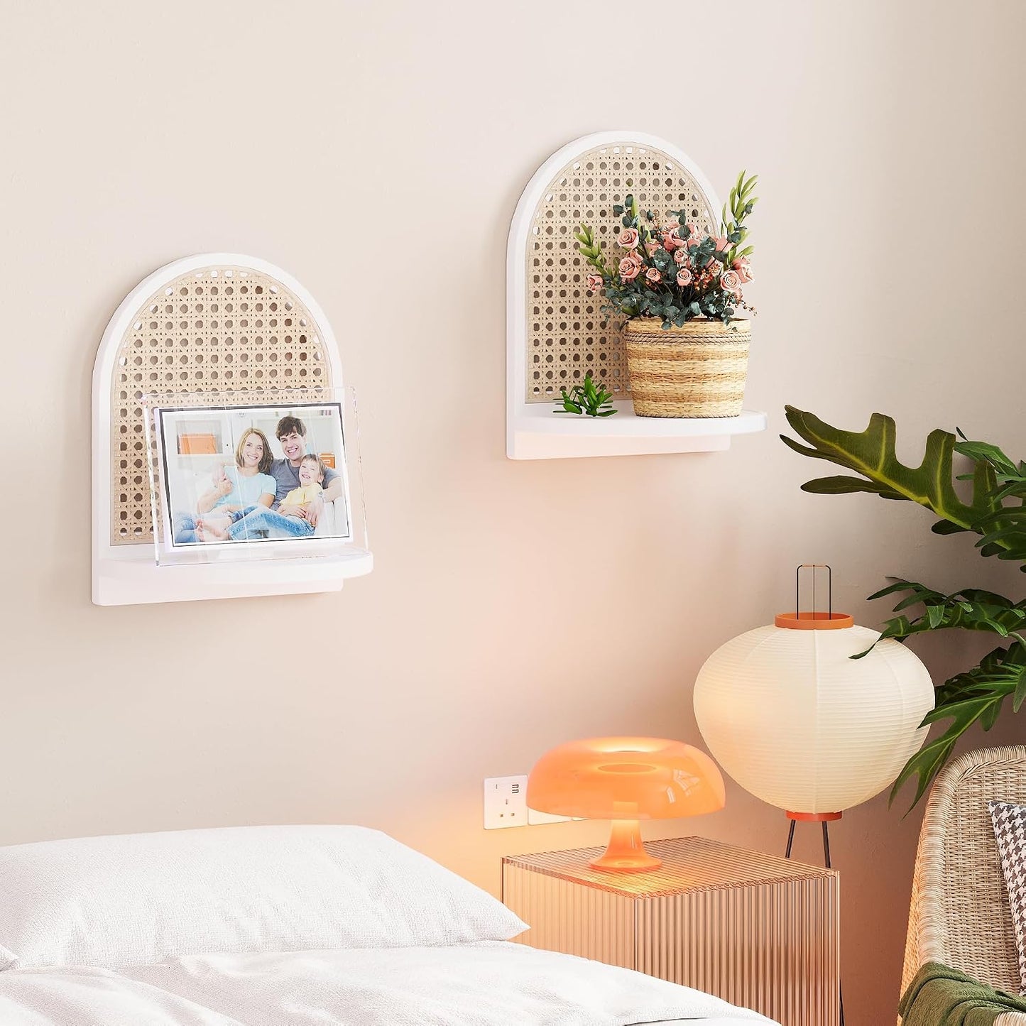 Boho Wall Decor Small Floating Shelf for Plant / White / 9.25*5.41*11.61 Inch / Set of 2