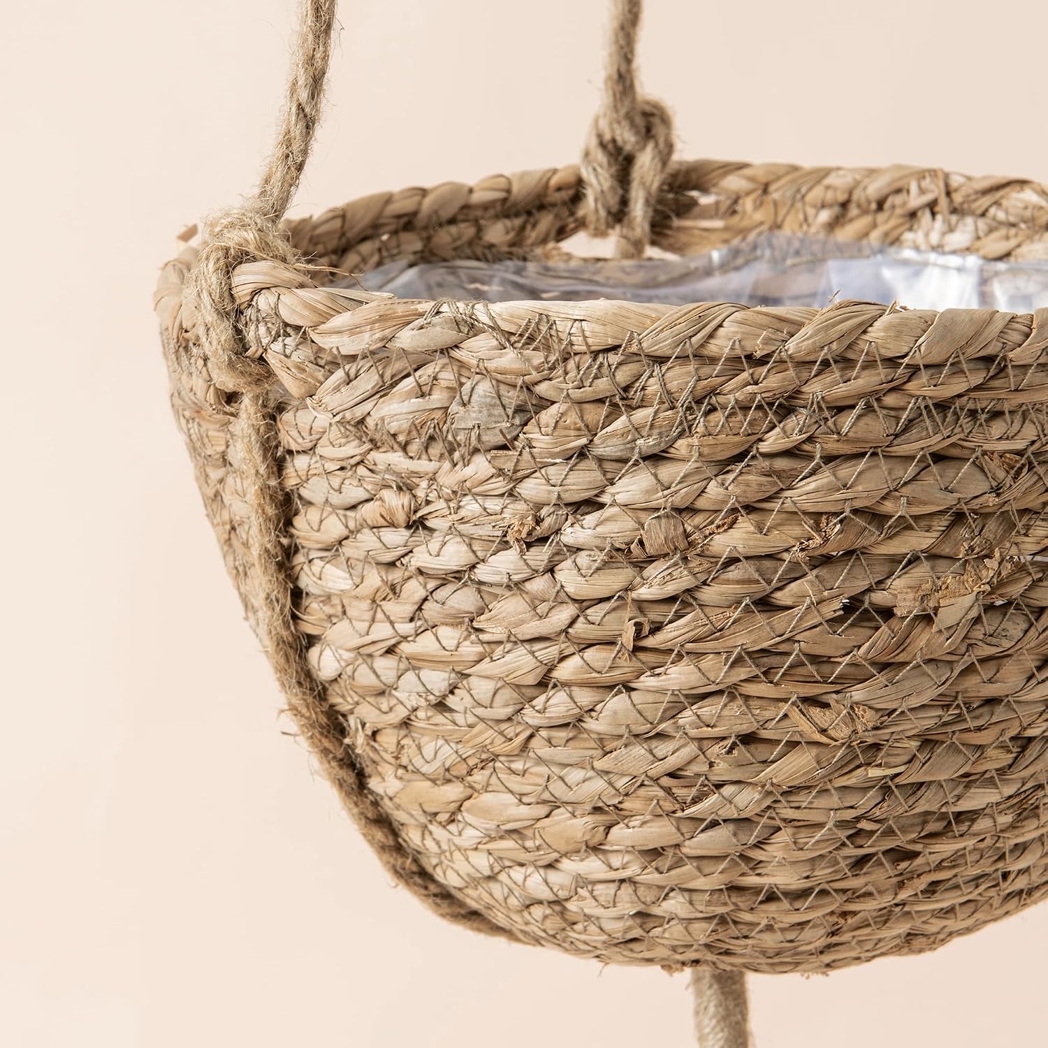 Natural Seagrass Hanging Planter Basket Set / Brown / Small
