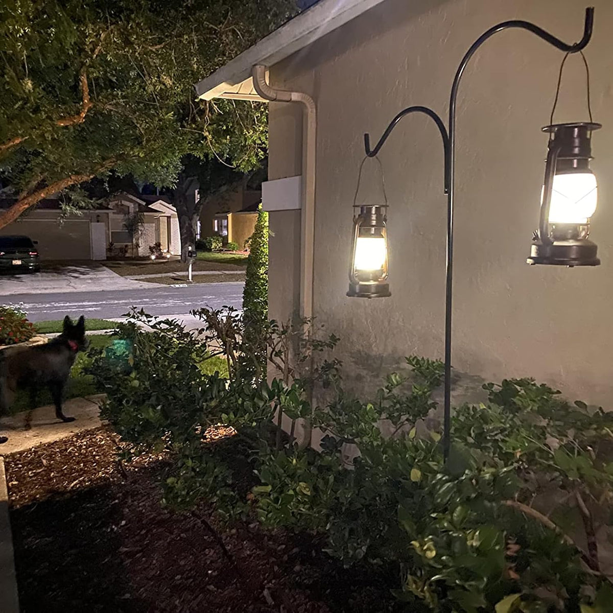 2 Pack Vintage Hanging Solar Lanterns Outdoor, IP65 Waterproof | 2 Modes (Steady & Flickering), Auto On/Off - Rustic