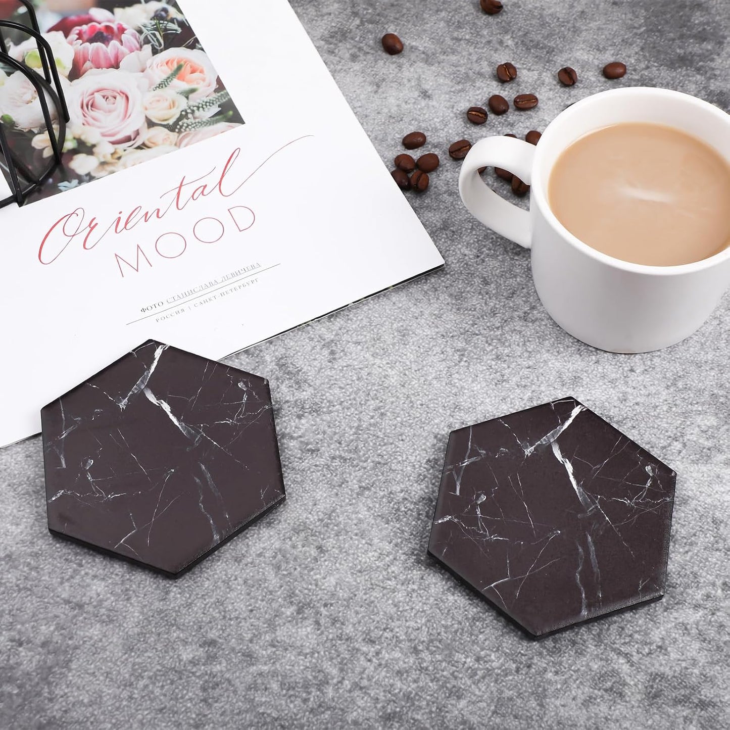 Gold Holder and Cork Base Decorative Tabletop / Black / Set of 6