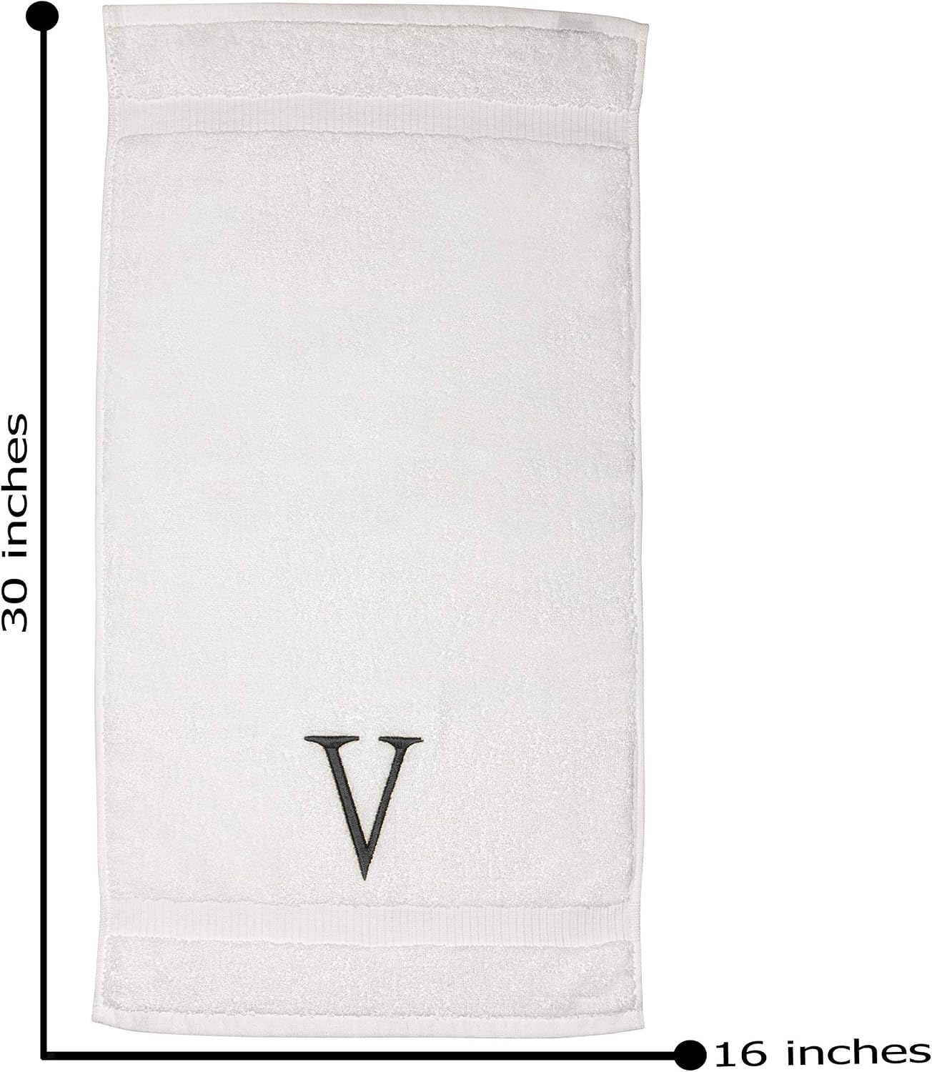 White with Dark Gray Monogrammed Hand Towels for Bathroom Set of 2 Letter V | Luxury Hotel Quality Initial Towels For