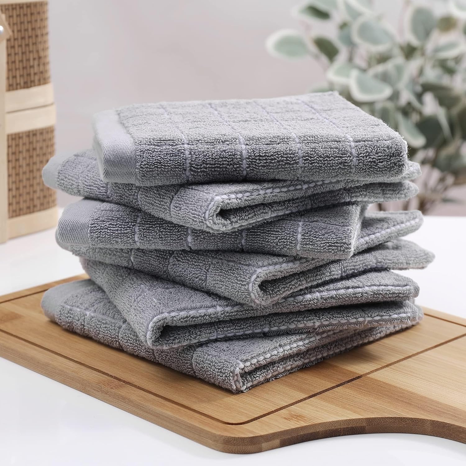 Homaxy 100% Cotton Terry Kitchen Dish Cloths, 12 Pack, Light Grey | Ultra Soft and Absorbent Dish Towels for Kitchen