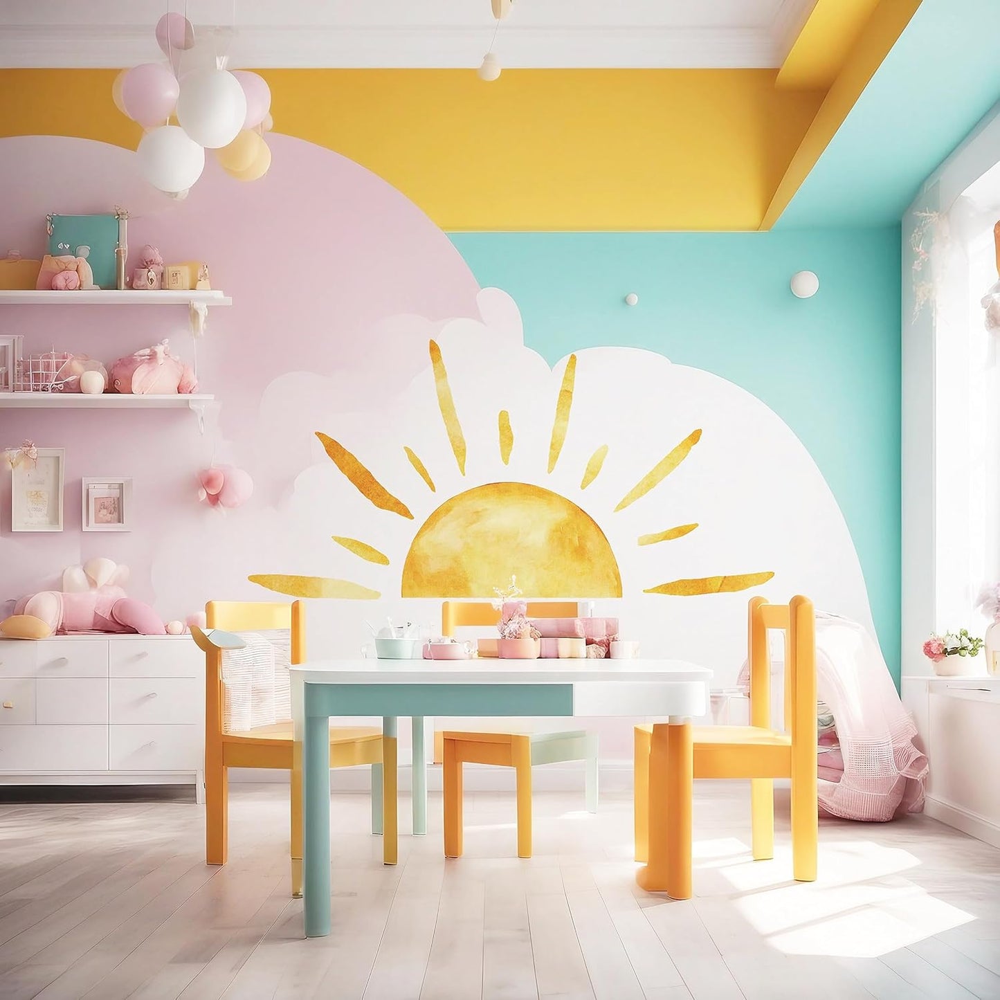 𝔻𝕦𝕠𝕔𝕙𝕖𝕖𝕣 Half Sun Wall Decal Extra Large Boho Sun Wall Decals Peel and Stick Removable Sunshine Wall