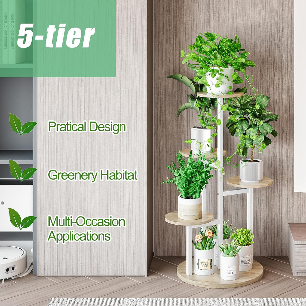 INGIORDAR 5 Tier Plant Stand Indoor Corner Tiered Holder Shelf Display Rack | Multiple Plants with MDF Top Board Metal