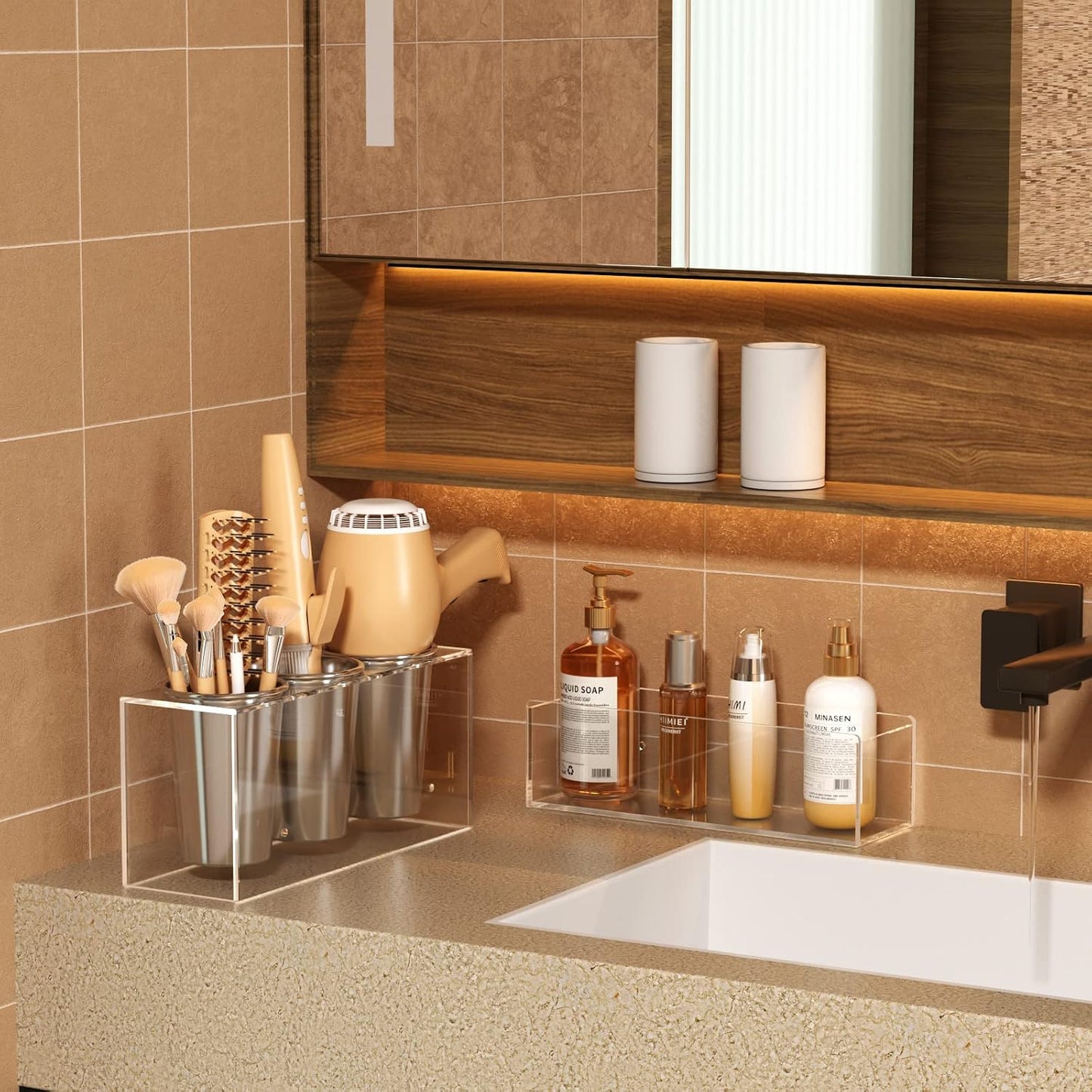 Hair Tool Organizer, Acrylic Hair Dryer Holder, Bathroom Countertop Blow Dryer Stand Storage, Vanity Organizer for