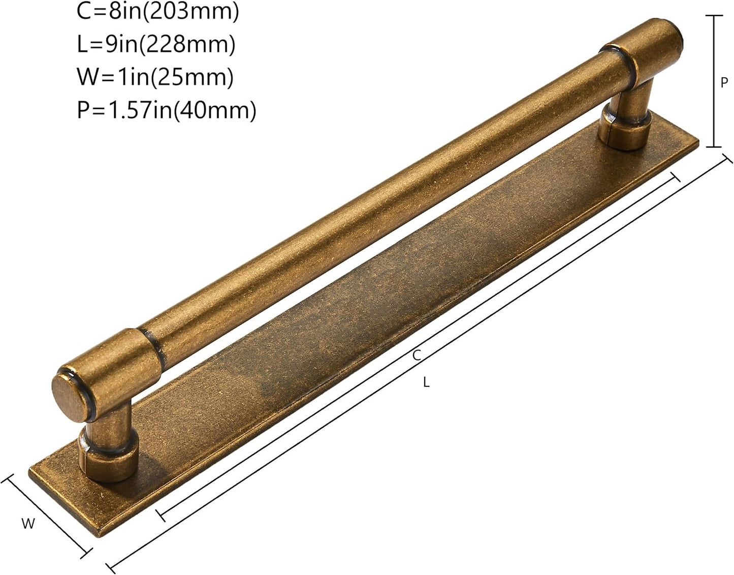 5 Pack 8 Inch(203 mm) Center to Center Antique Brass Cabinet Pull Backplate with Base Plate Zinc Solid Vintage Kitchen