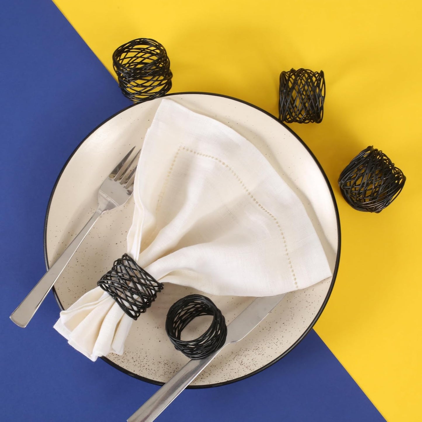 Alpha Living Home Black Metal Napkin Rings Set of 12, Matte Mesh | Rust-resistant metal, 2x2x1.5 in each, fits cloth &