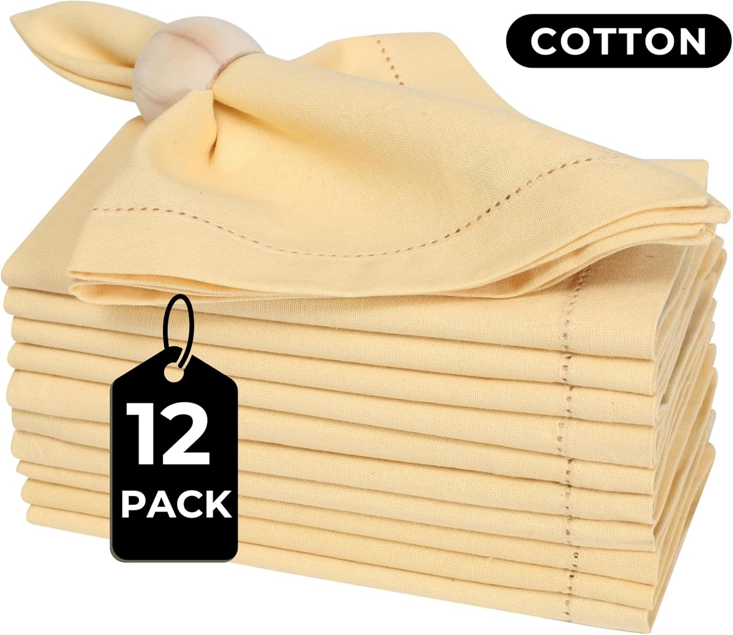Bedding Craft Cotton Dinner Cloth Napkins Set of 12 – 18x18 Apricot Gelato Hemstitched – Machine Washable Fabric