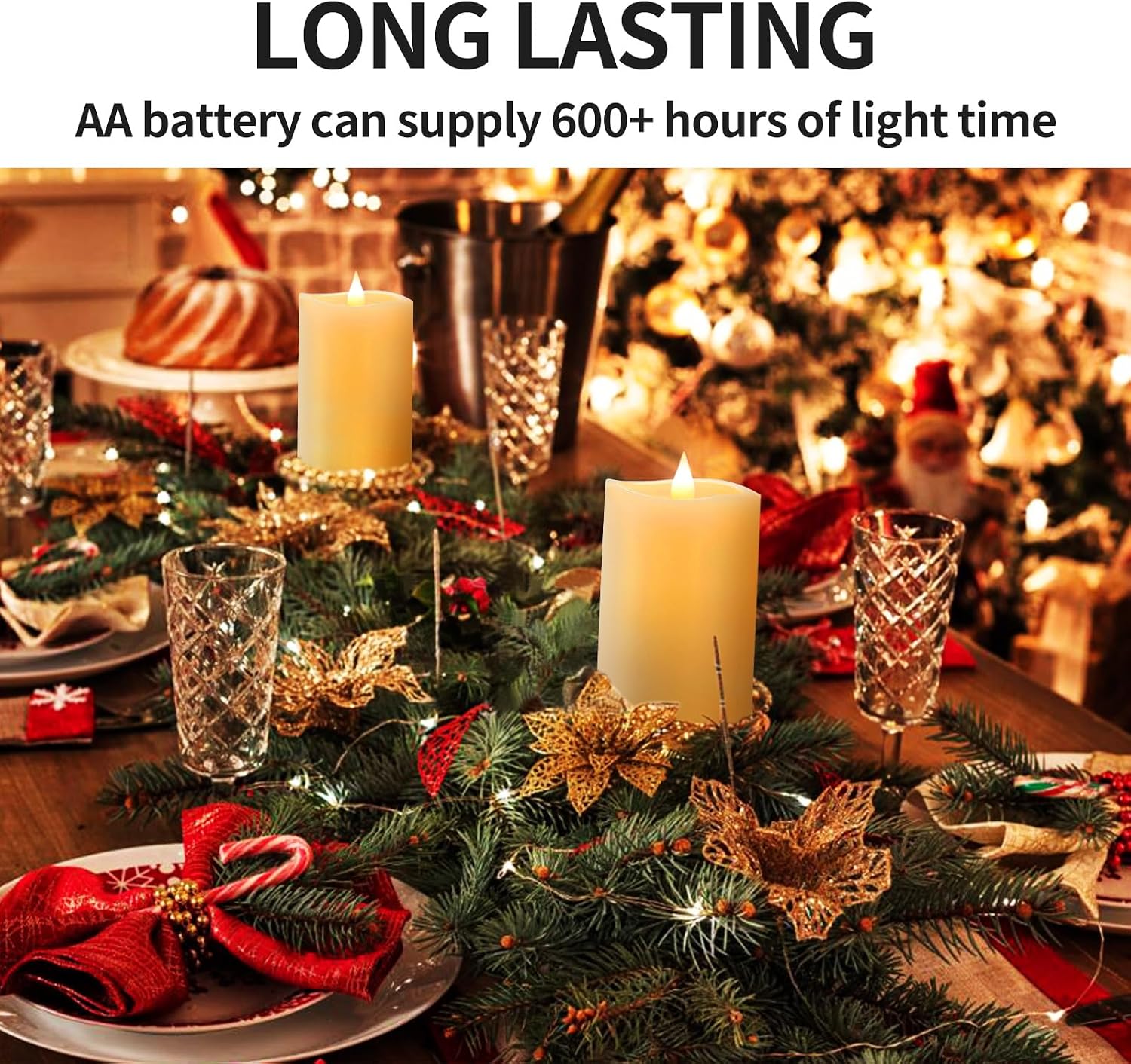 3" x 5" Flameless Candles Set of 2, 2AA Battery Life 600 Hours Battery Candles Flickering with Timer, 5 inch Flameless