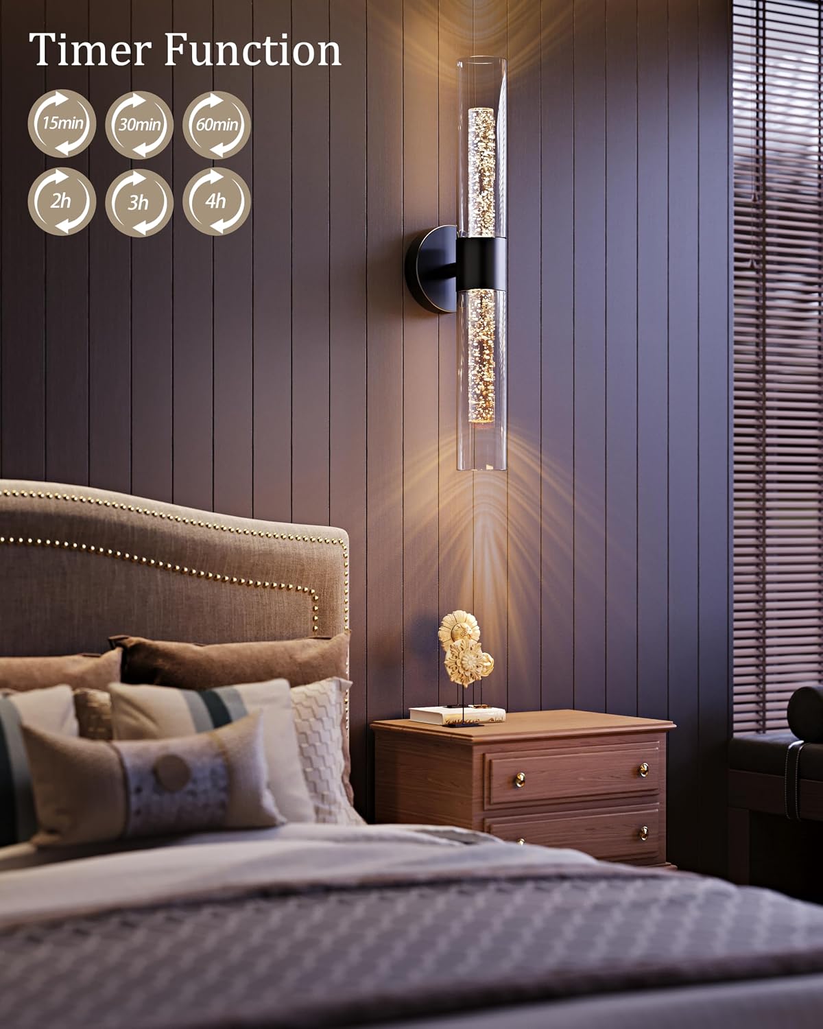 Black Wall Sconces Battery Operated with Remote Control, 21.5 Inch 3CCT | Rechargeable Wall Sconce with Timer